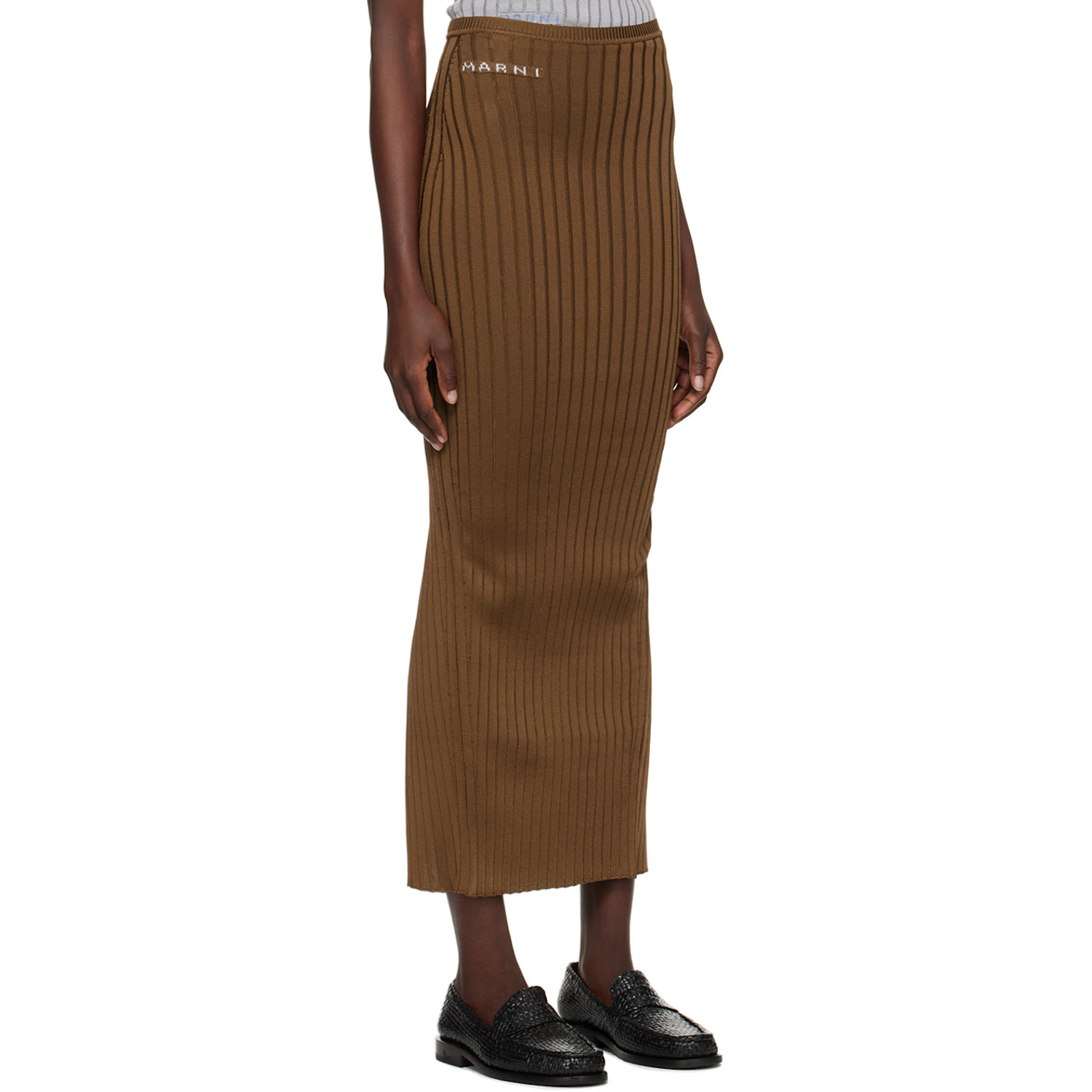  Marni Brown Ribbed Maxi Skirt 