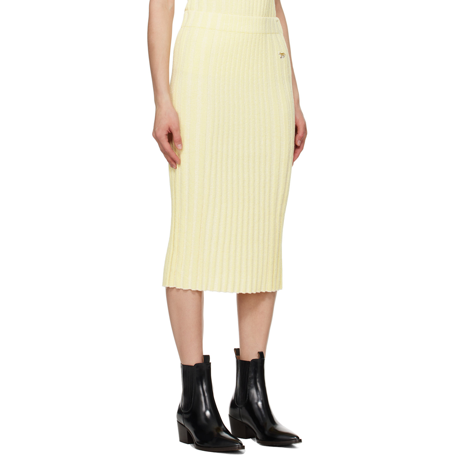  Maison Kitsuné Yellow Baby Fox Midi Skirt 