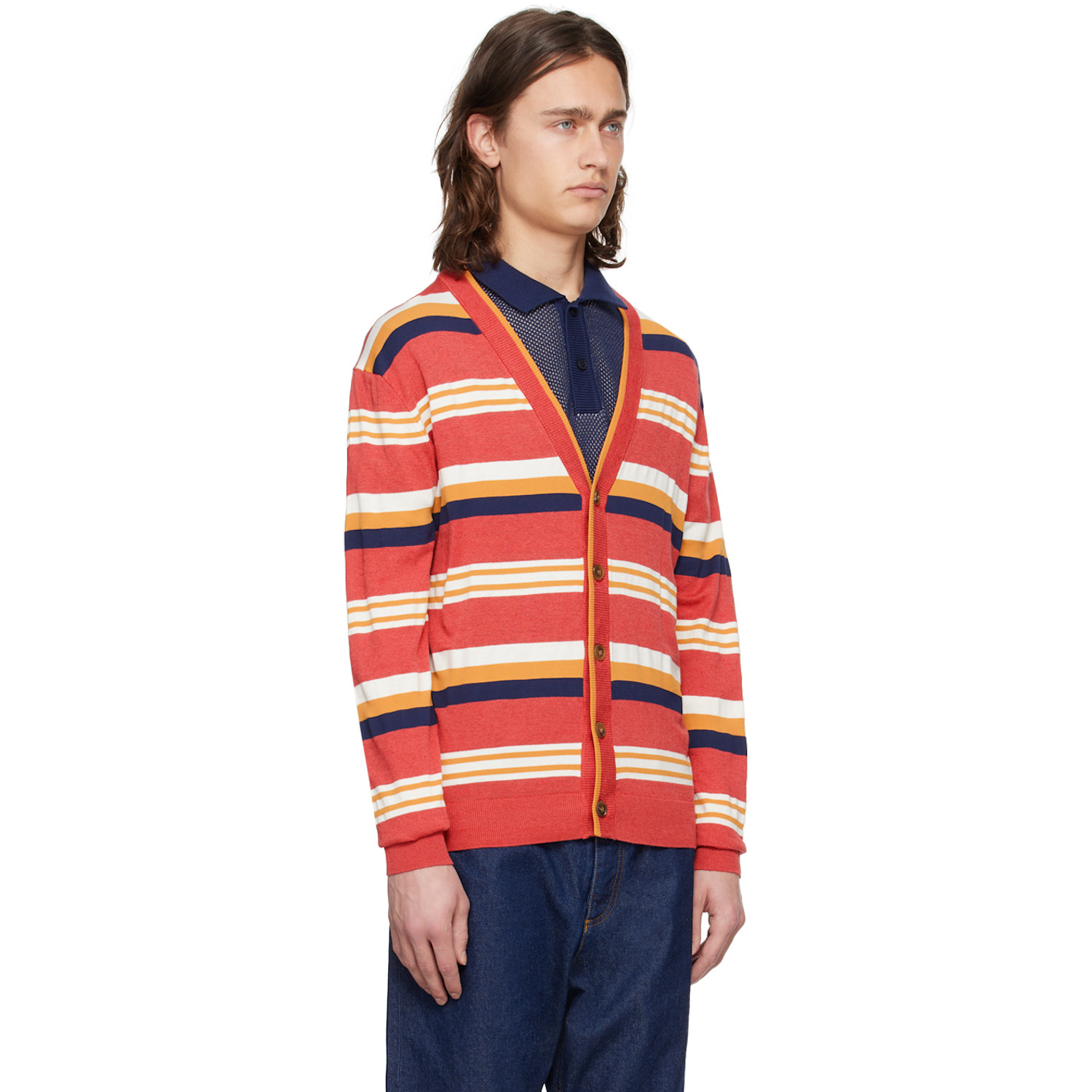  Maison Kitsuné Red Striped Cardigan 