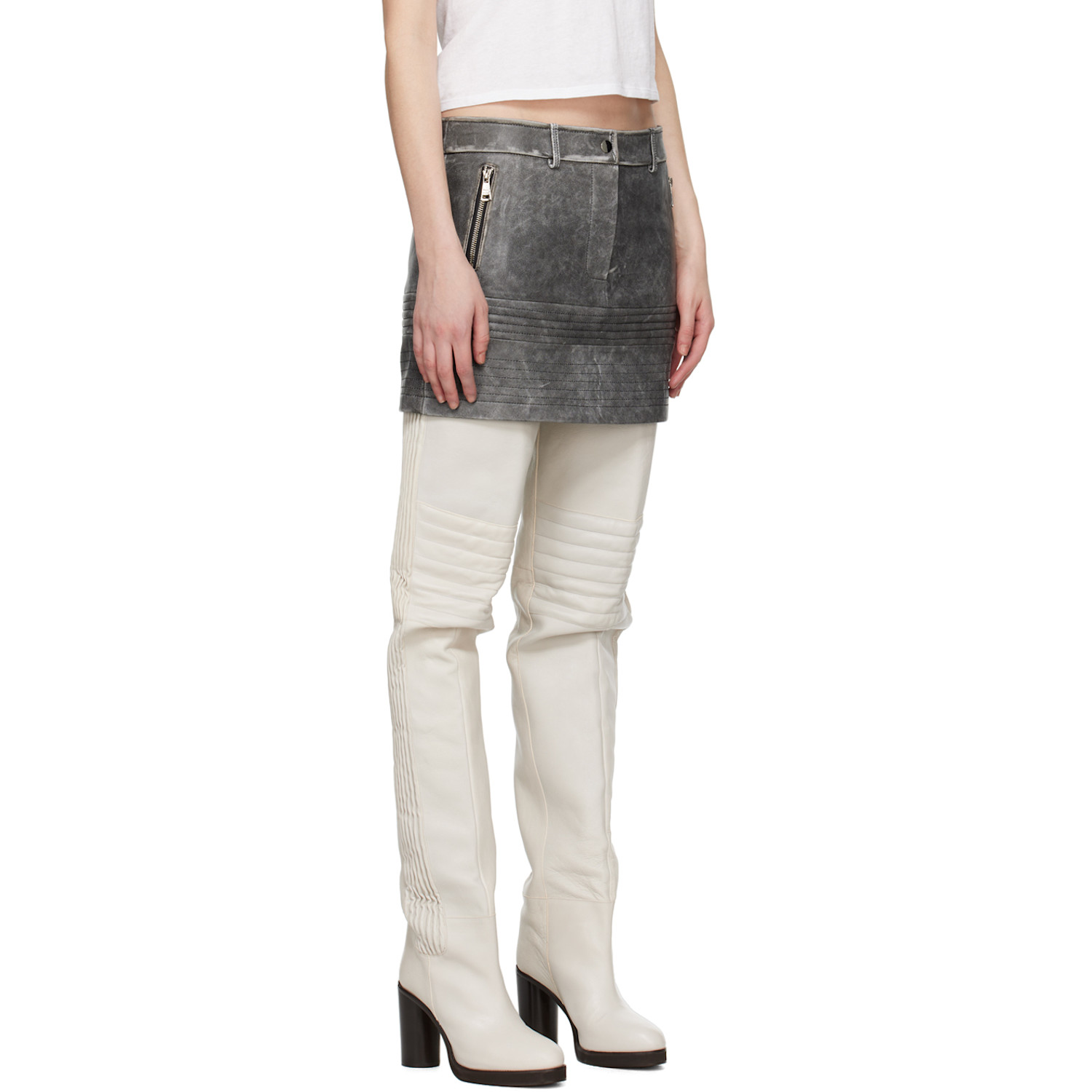  Wynn Hamlyn Gray Zip Leather Miniskirt 