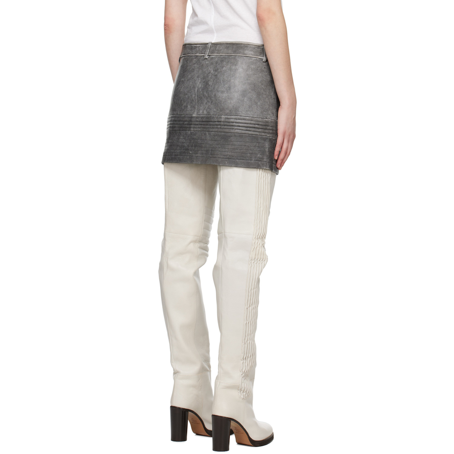  Wynn Hamlyn Gray Zip Leather Miniskirt 