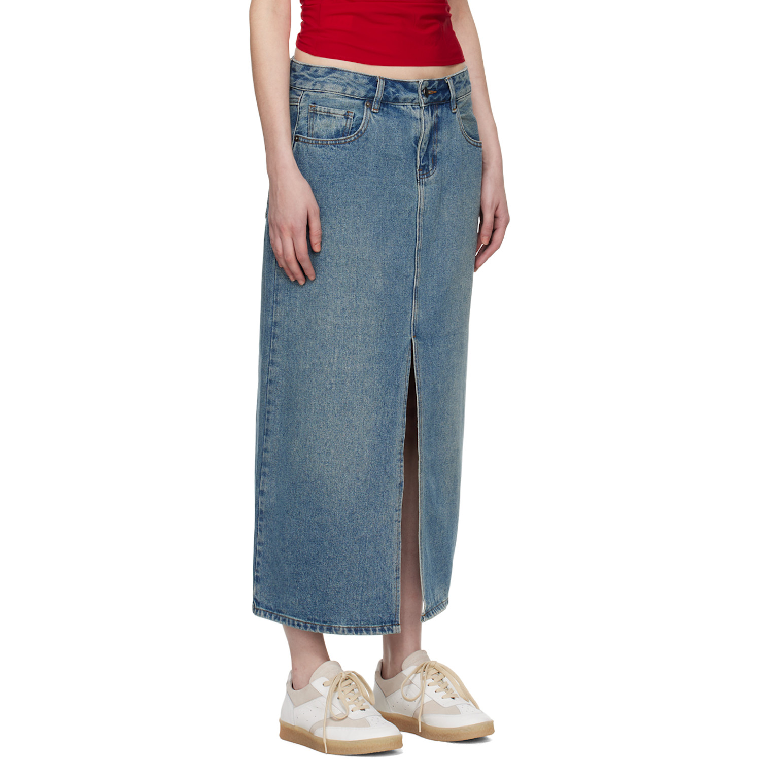  Wynn Hamlyn Indigo Washed Denim Maxi Skirt 