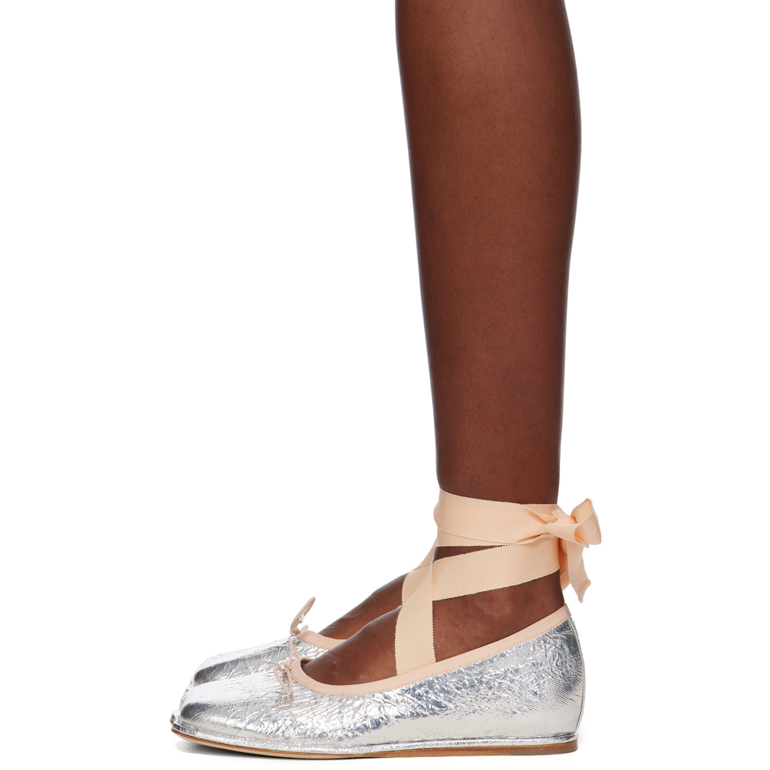  Simone Rocha Silver Heart Toe Ribbon Bow Ballerina Flats 