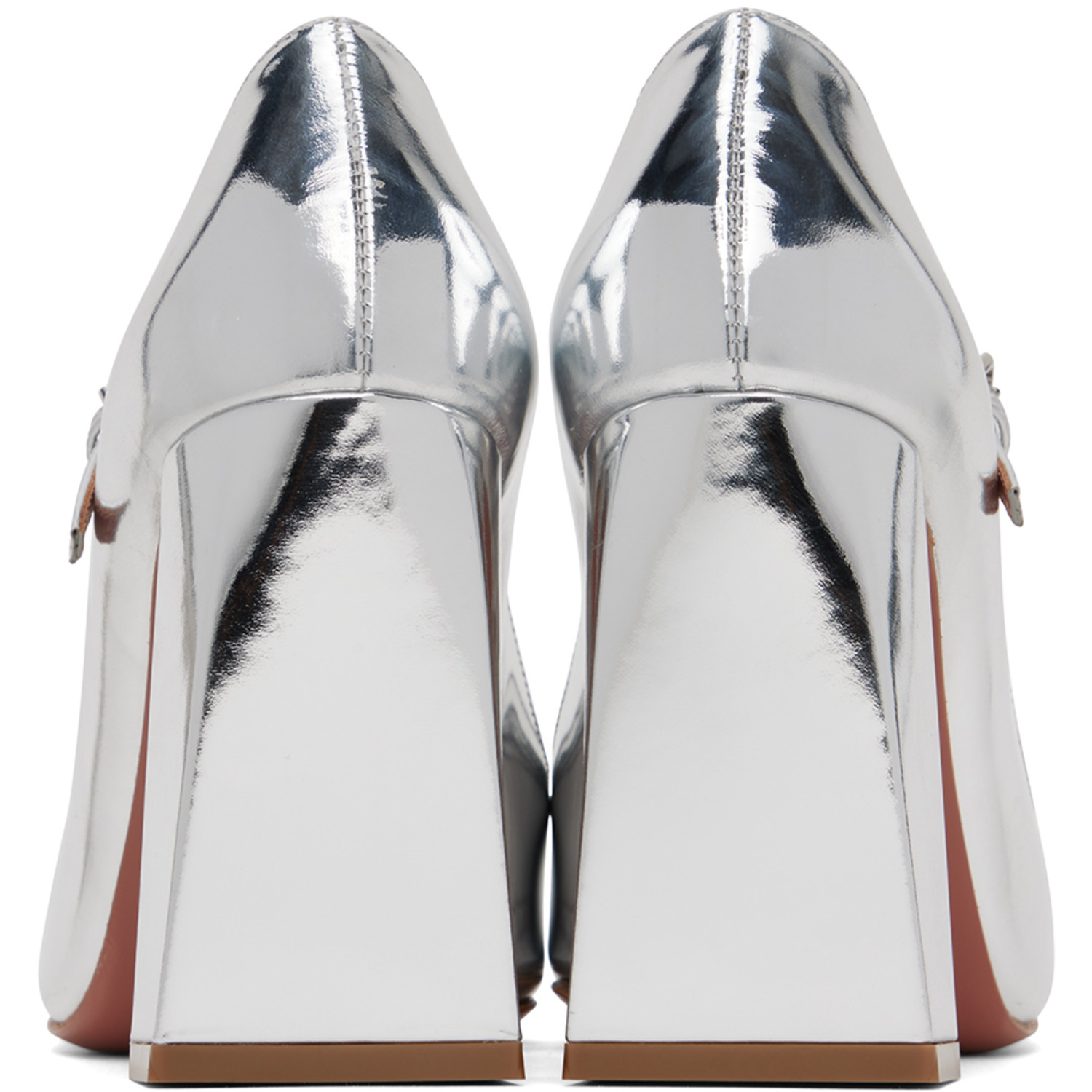  Amina Muaddi Silver Mary Jane Heels 