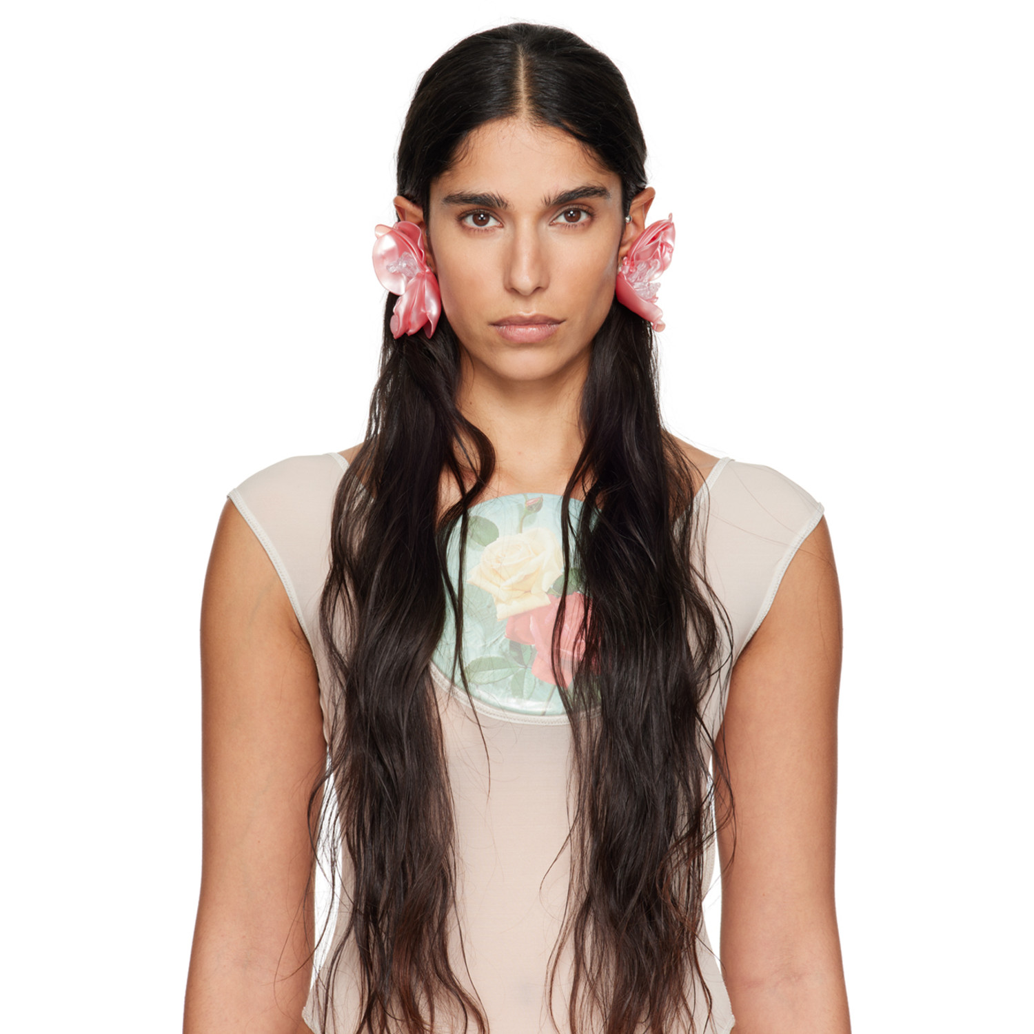  Tetier Bijoux Ssense Exclusive Pink Flower Ear Cuffs 