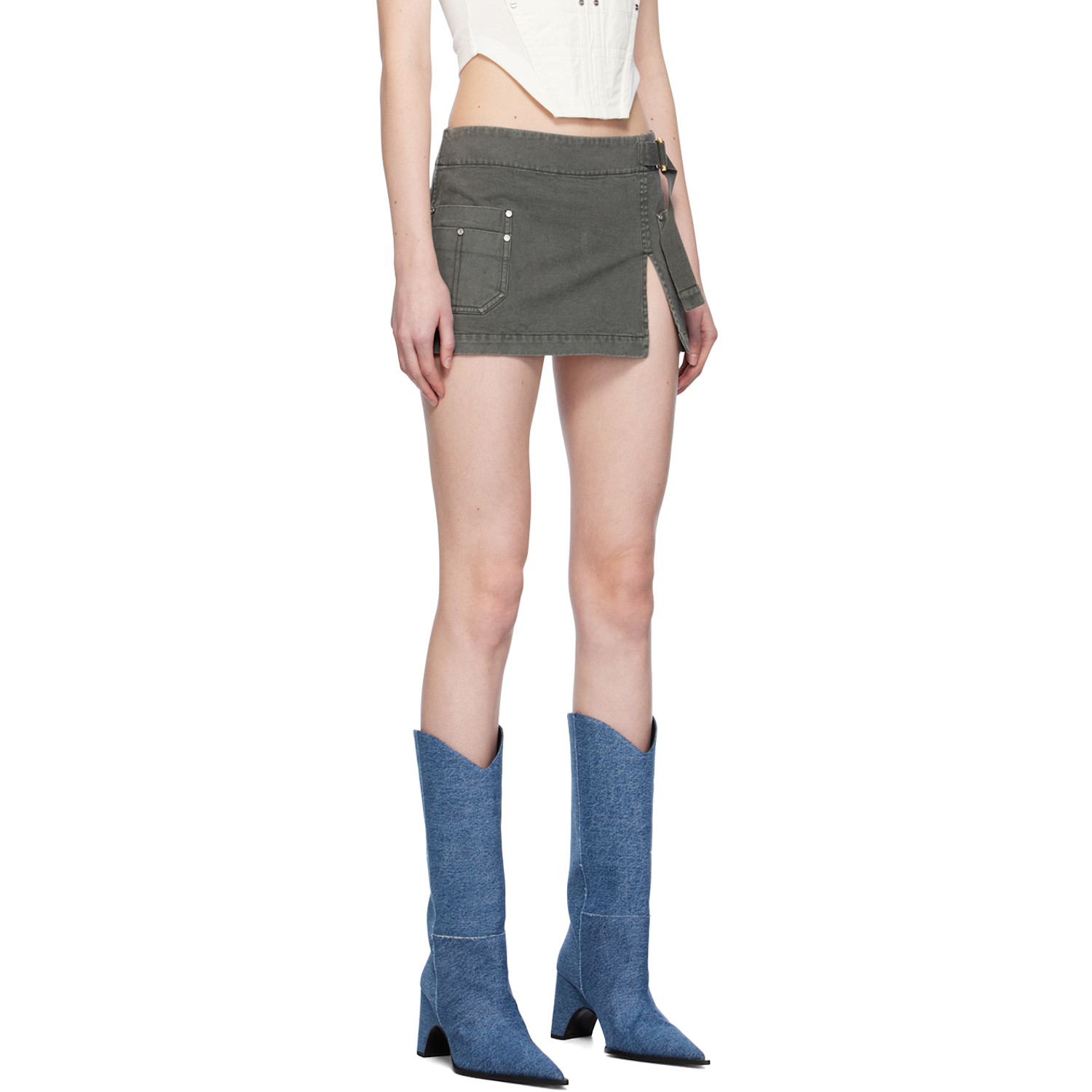  Dion Lee Gray Apron Wrap Denim Miniskirt 