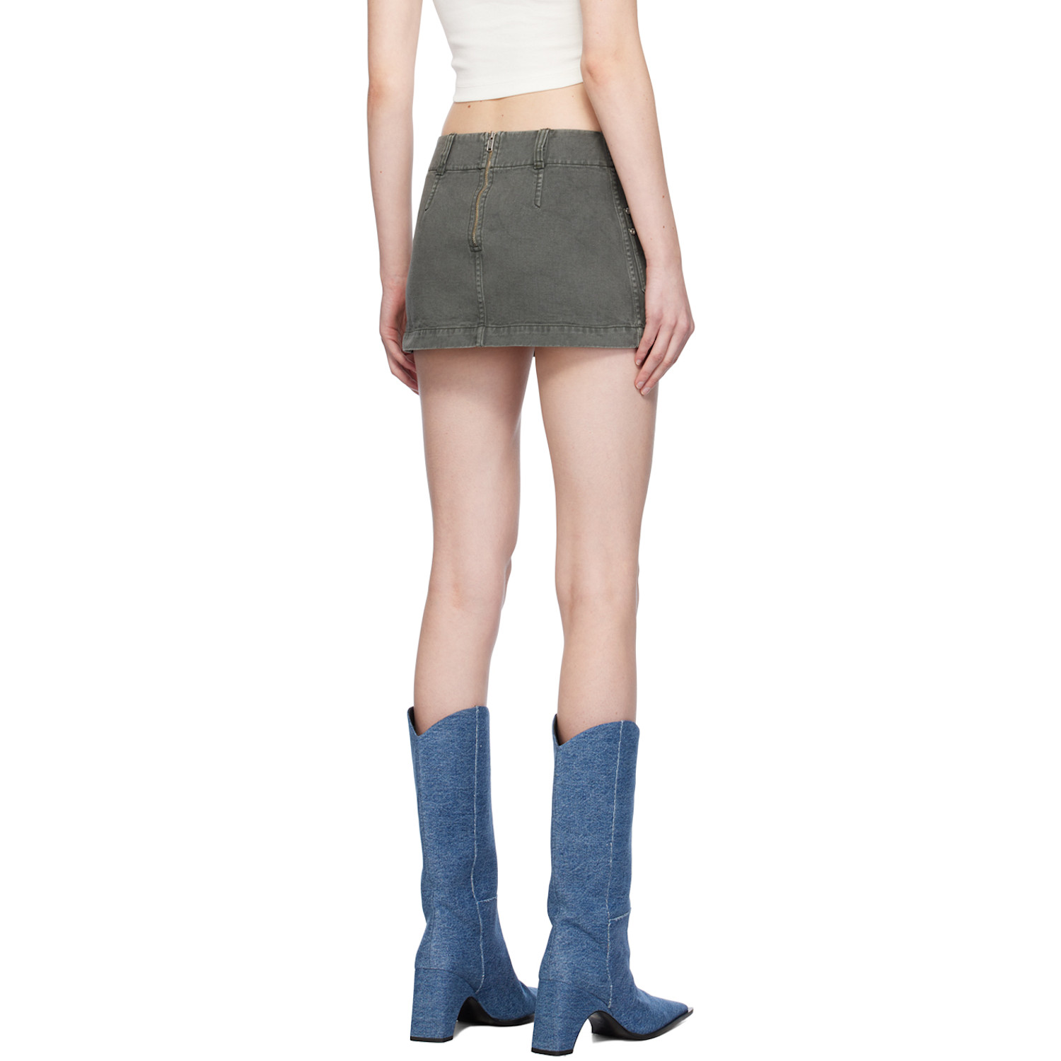  Dion Lee Gray Apron Wrap Denim Miniskirt 