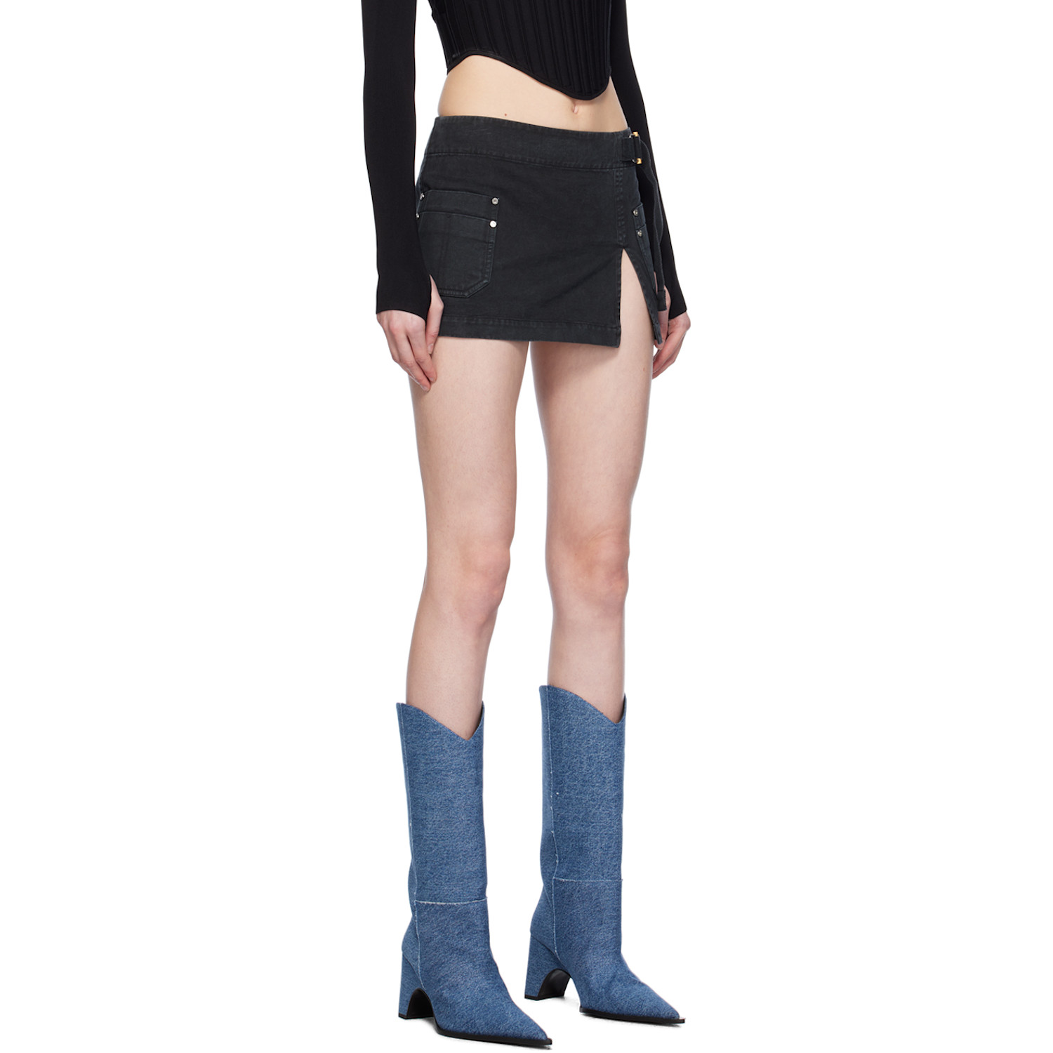  Dion Lee Black Apron Wrap Denim Miniskirt 