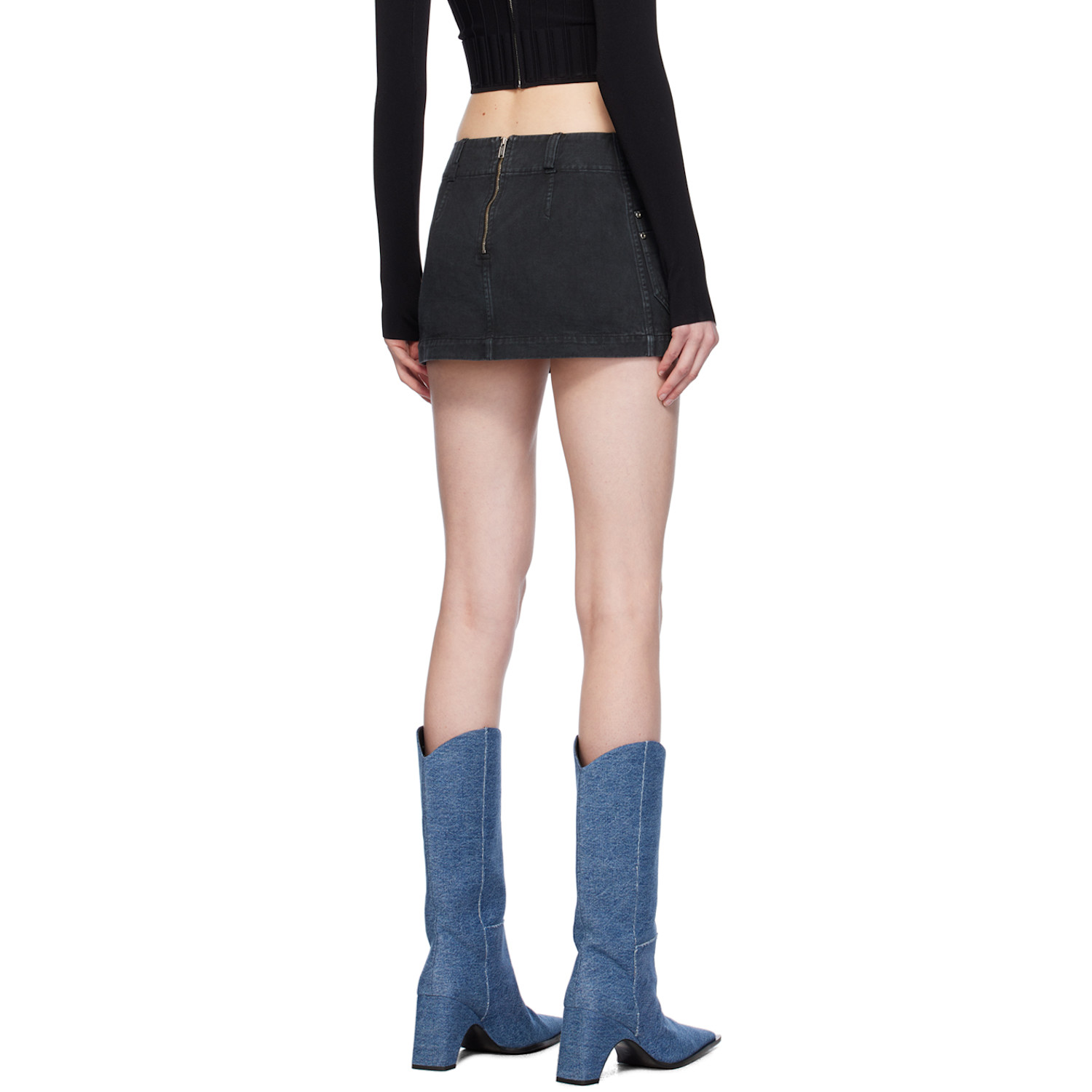  Dion Lee Black Apron Wrap Denim Miniskirt 
