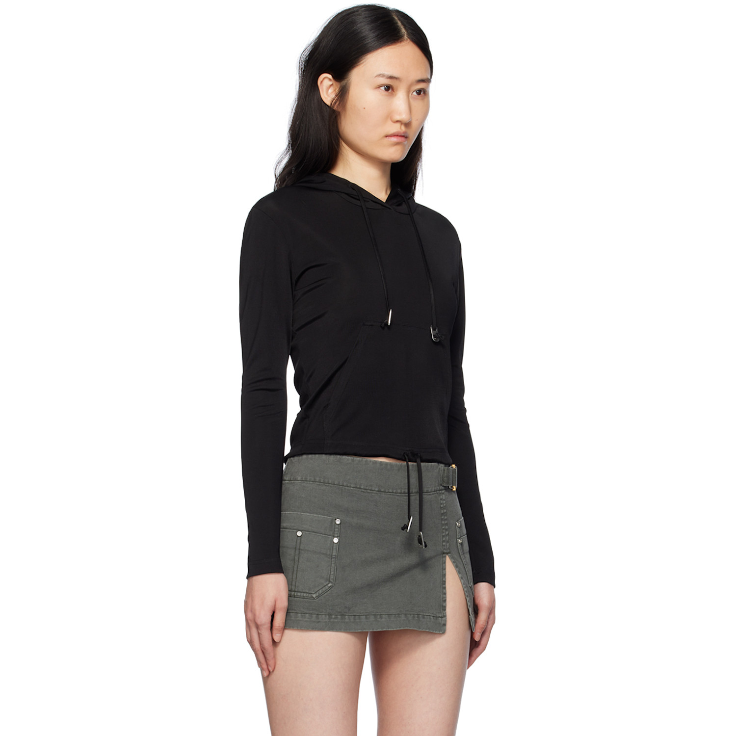  Dion Lee Black Lustrous Shrunken Hoodie 