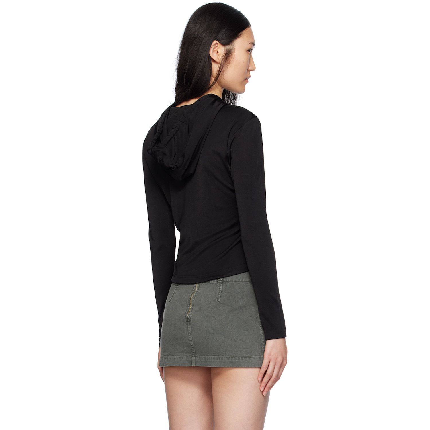  Dion Lee Black Lustrous Shrunken Hoodie 