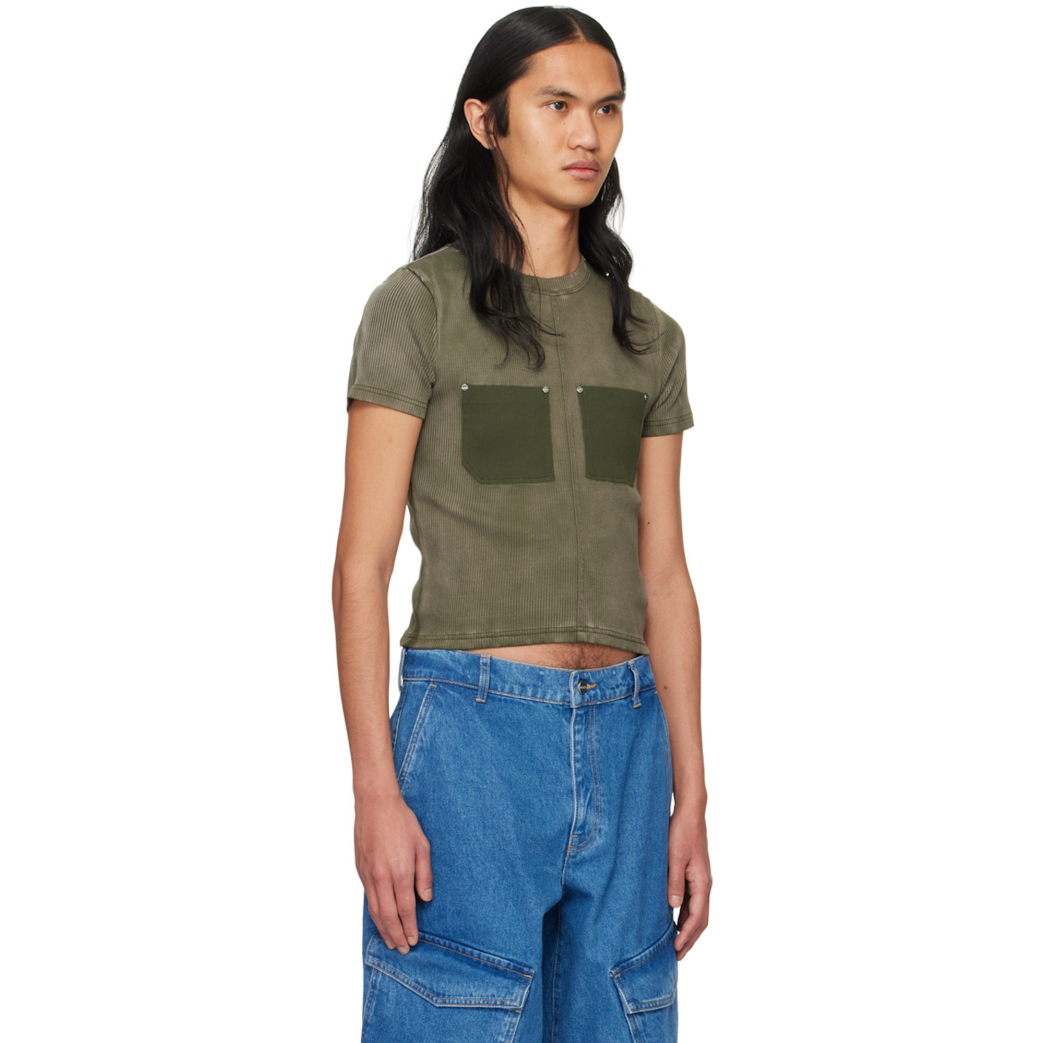  Dion Lee Khaki Sprayed Shrunken Rivet T-shirt 