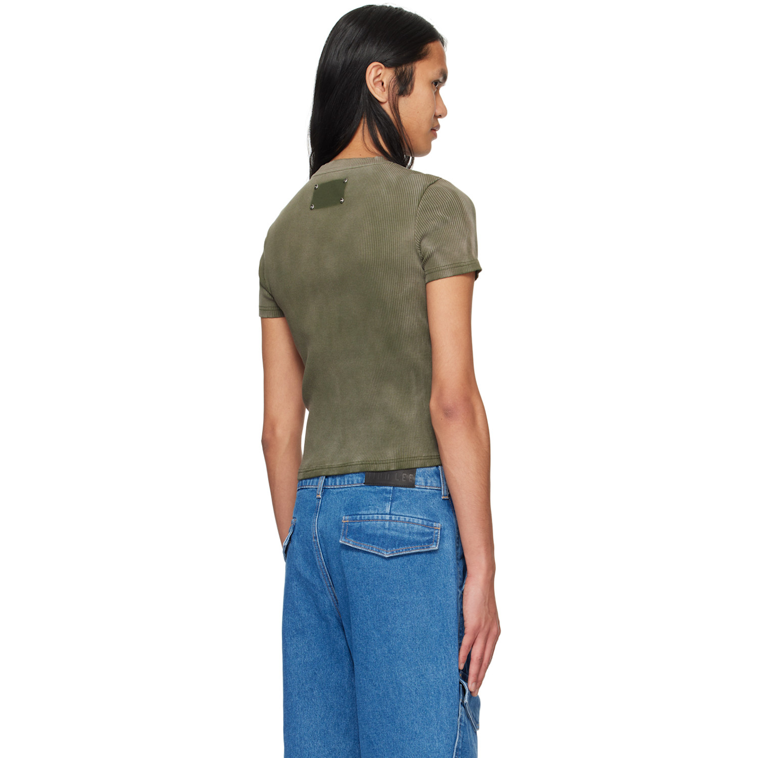  Dion Lee Khaki Sprayed Shrunken Rivet T-shirt 