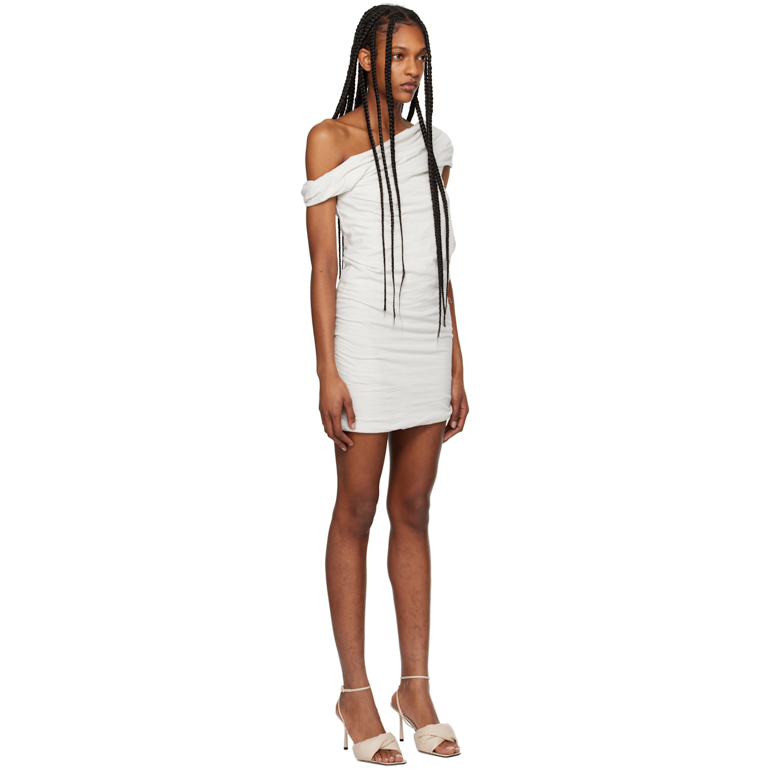  Msgm Off-white Off-the-shoulder Minidress 
