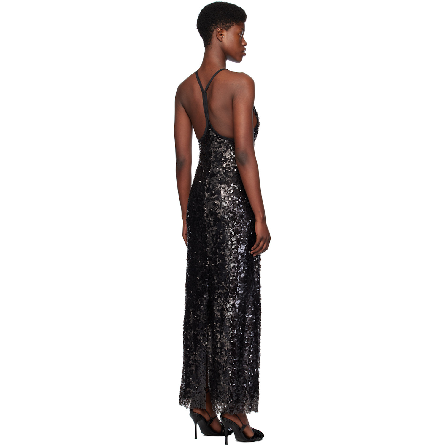 Msgm Black Sequin Maxi Dress 