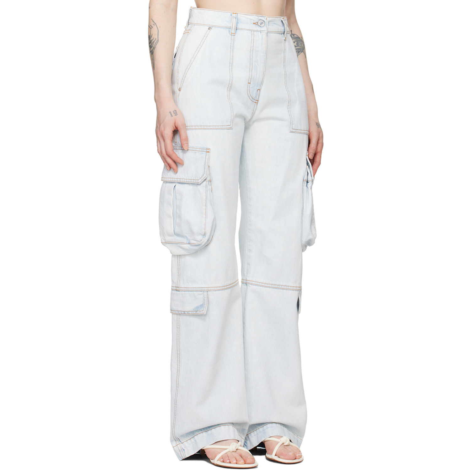  Msgm Blue Oversized Denim Cargo Pants 