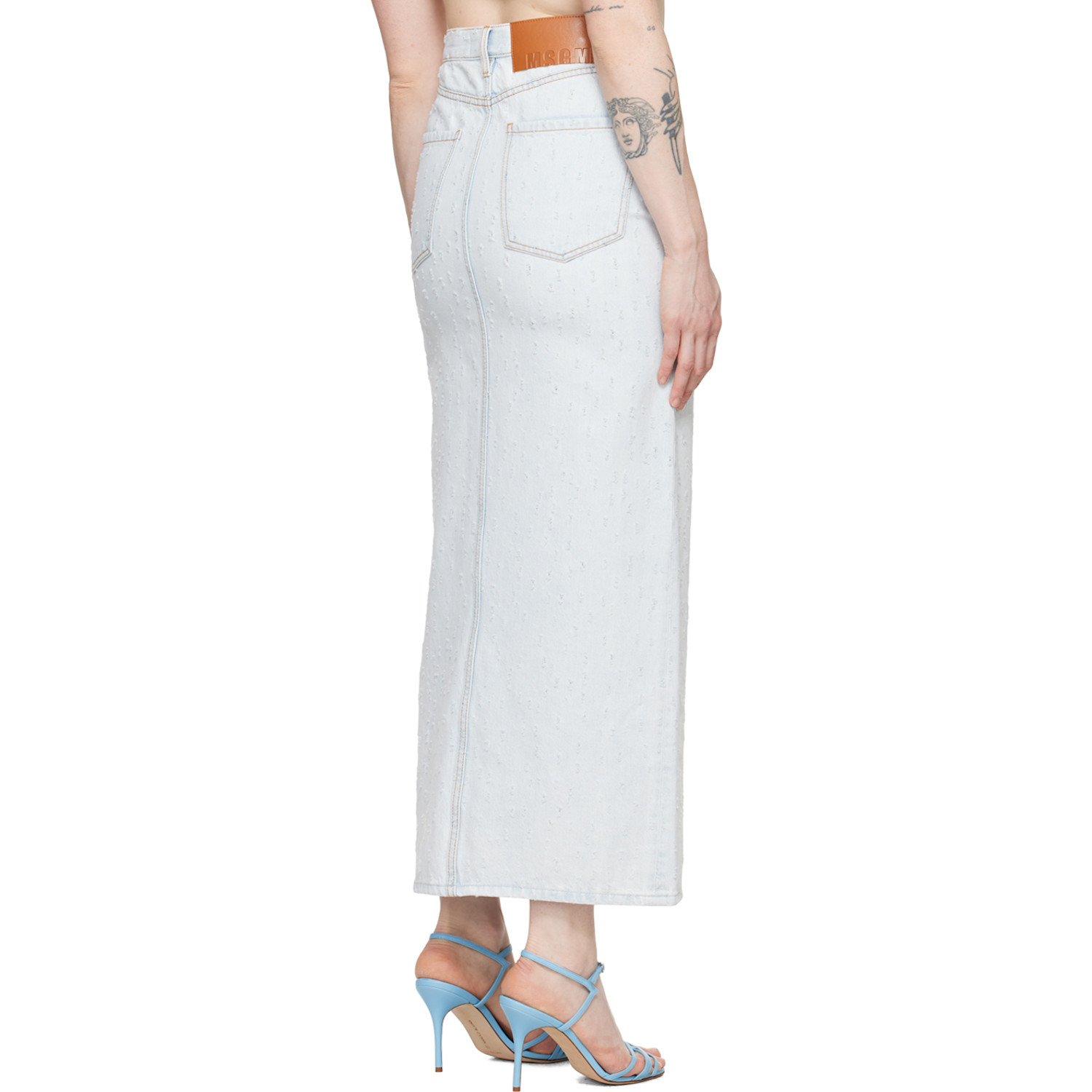  Msgm Blue Distressed Denim Maxi Skirt 