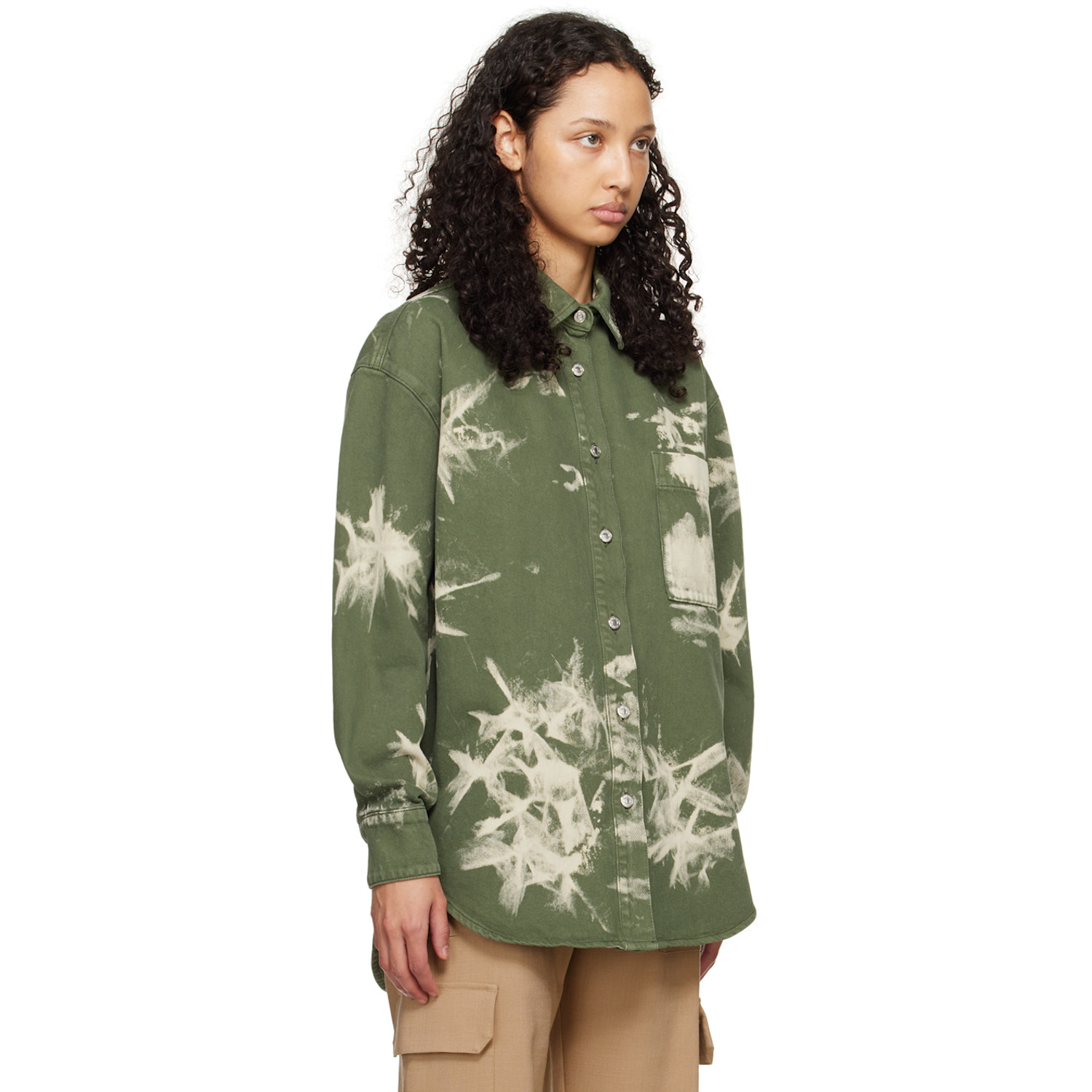  Msgm Green Bleach Denim Shirt 