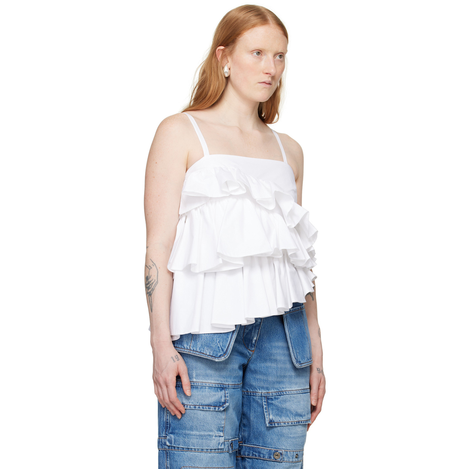  Msgm White Ruffled Camisole 