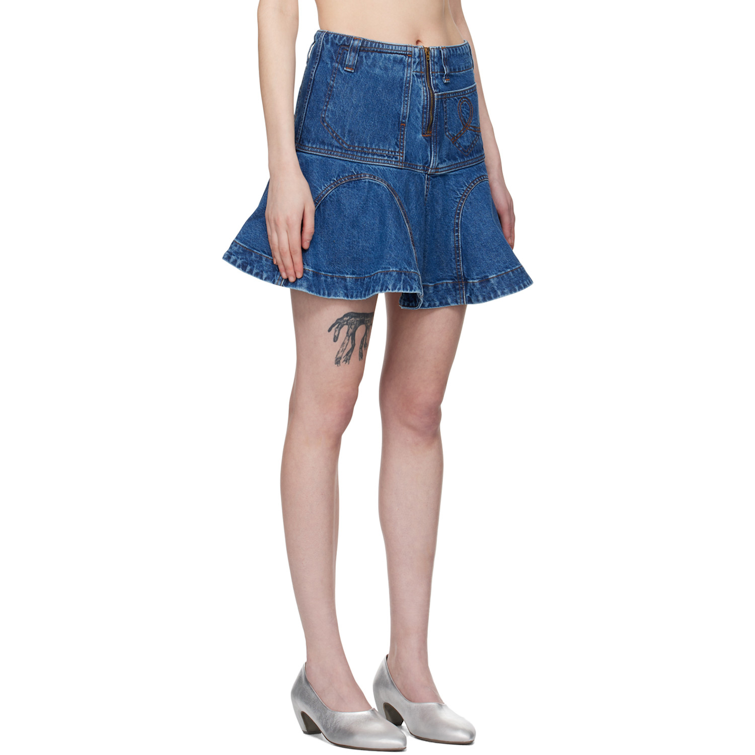  Edward Cuming Blue Godet Denim Miniskirt 