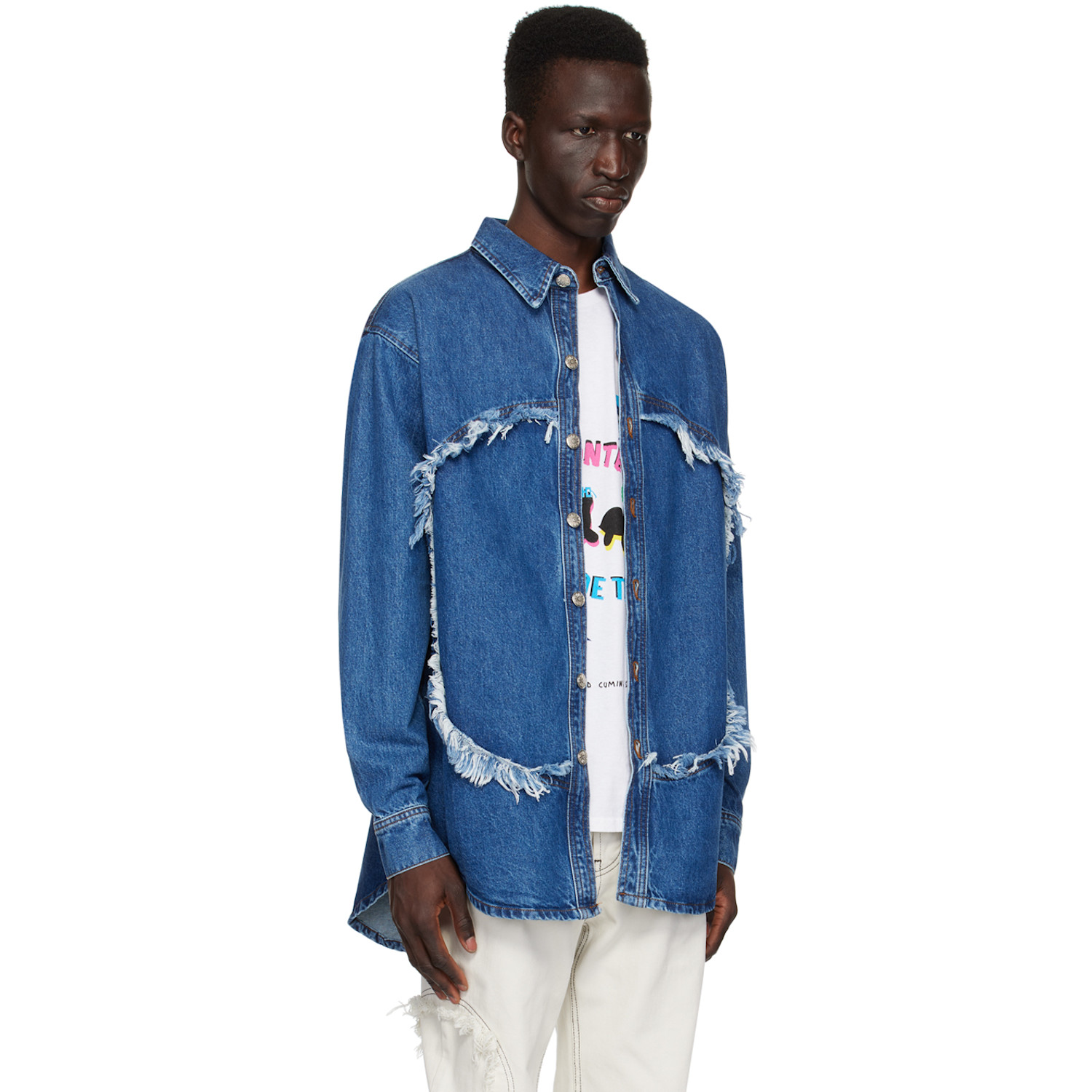  Edward Cuming Blue Frayed Denim Shirt 