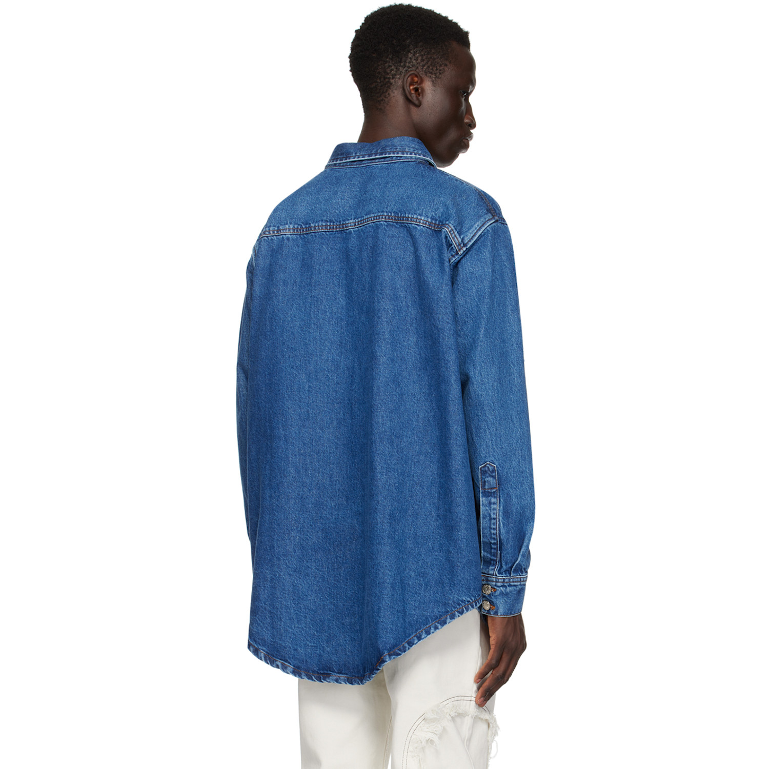  Edward Cuming Blue Frayed Denim Shirt 