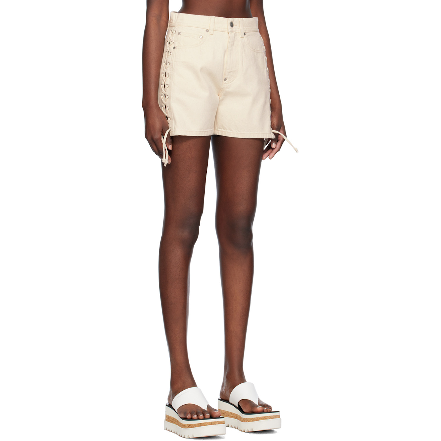  Stella Mccartney Off-white Lace-up Denim Shorts 