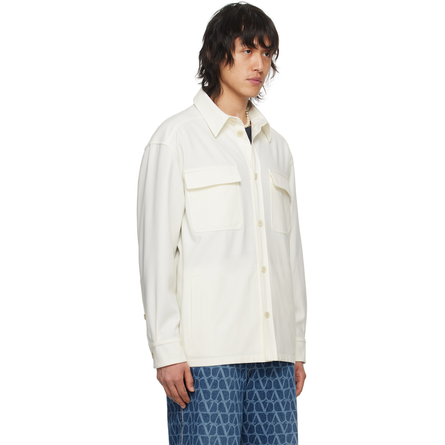  Valentino Off-white Spread Collar Shirt 