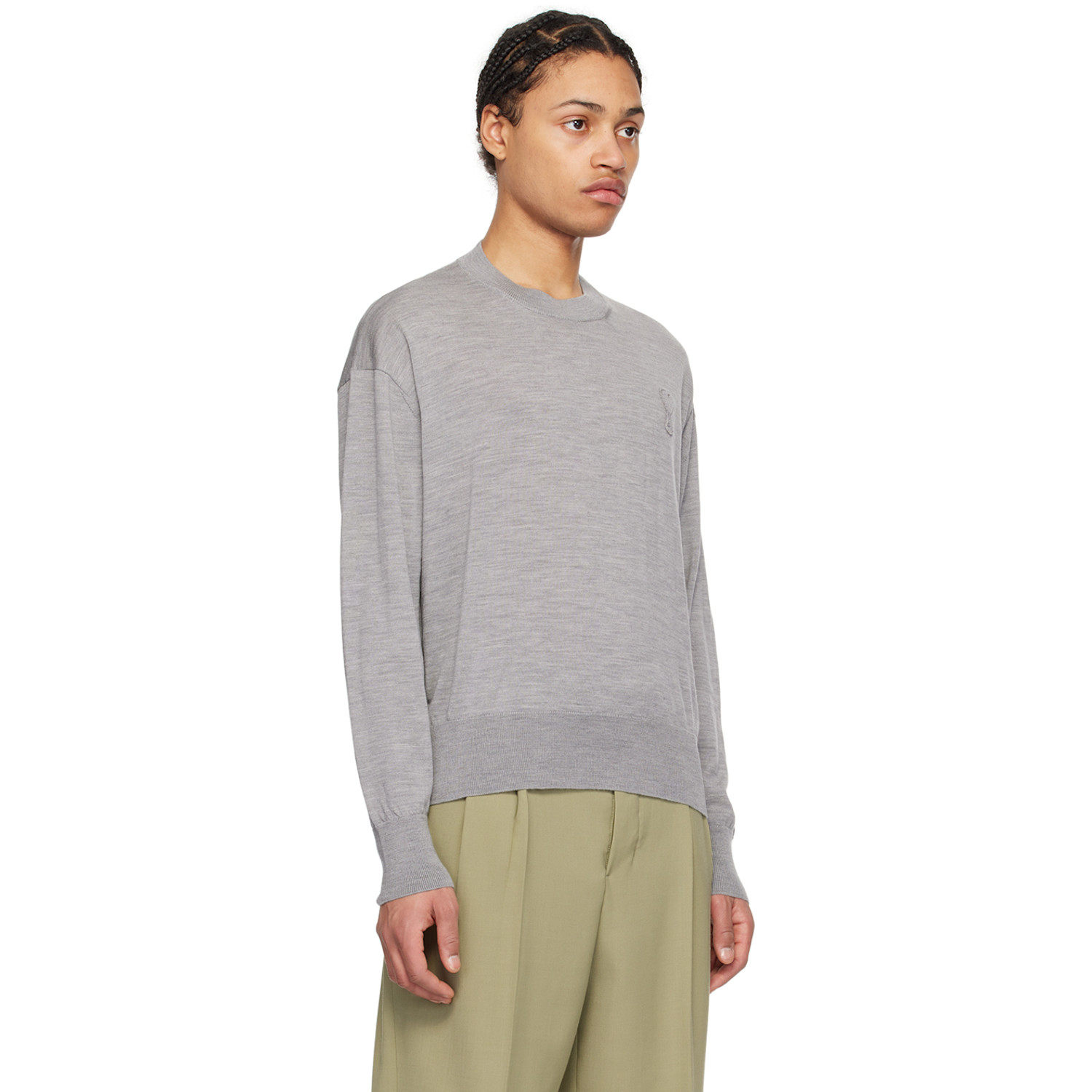  Ami Paris Gray Ami De Cœur Sweater 