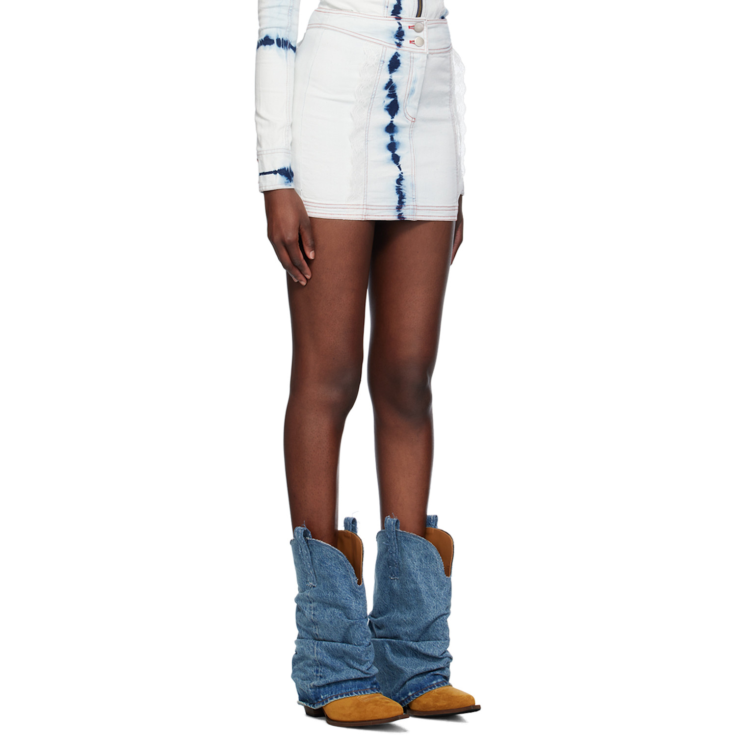  Sinead Gorey Blue Lace Denim Miniskirt 