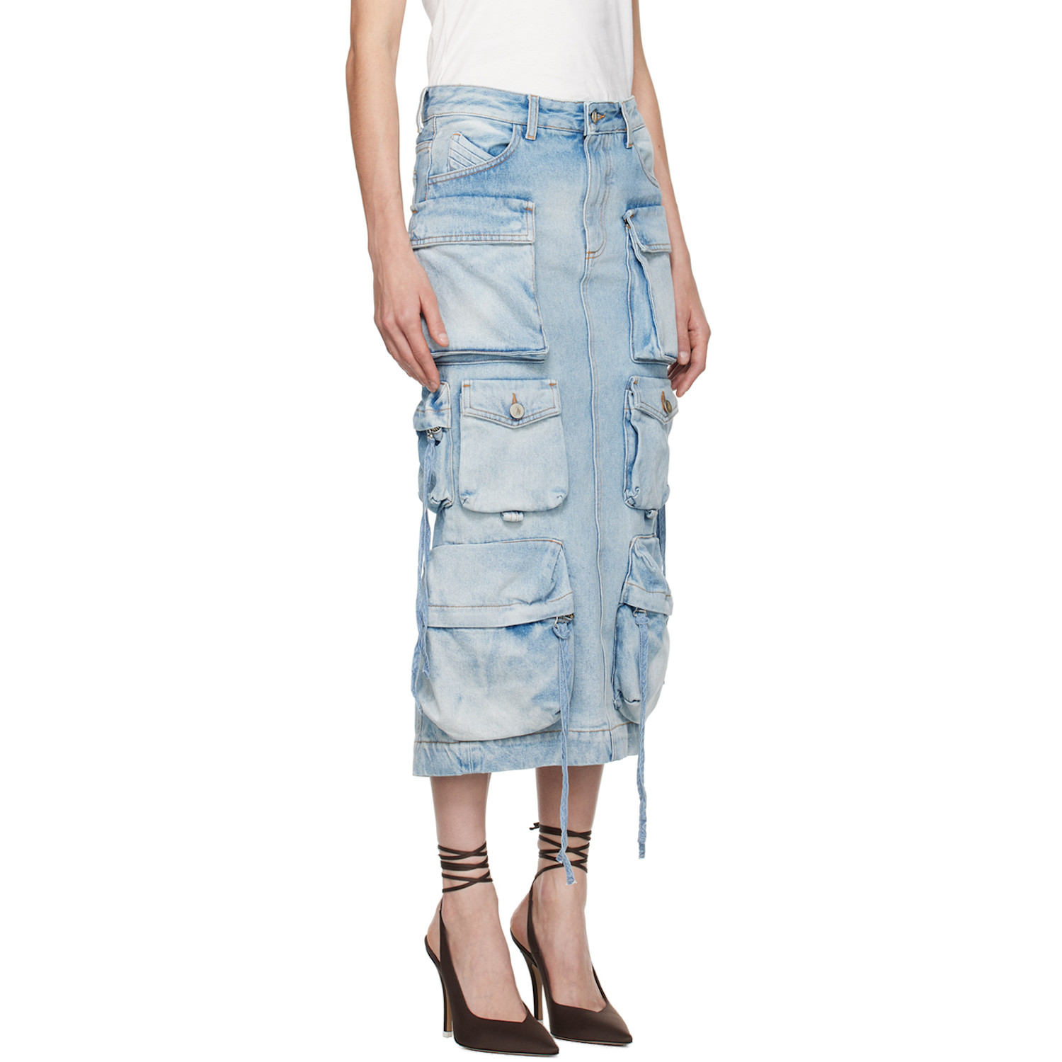  The Attico Blue Pocket Denim Midi Skirt 