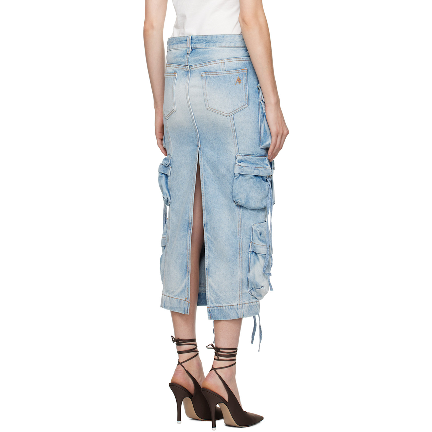  The Attico Blue Pocket Denim Midi Skirt 