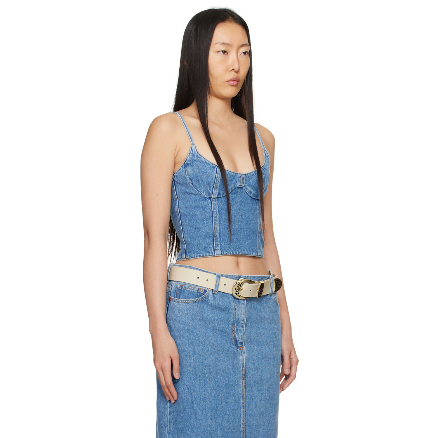  Magda Butrym Blue Paneled Denim Tank Top 