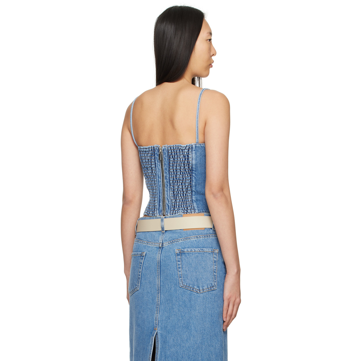  Magda Butrym Blue Paneled Denim Tank Top 