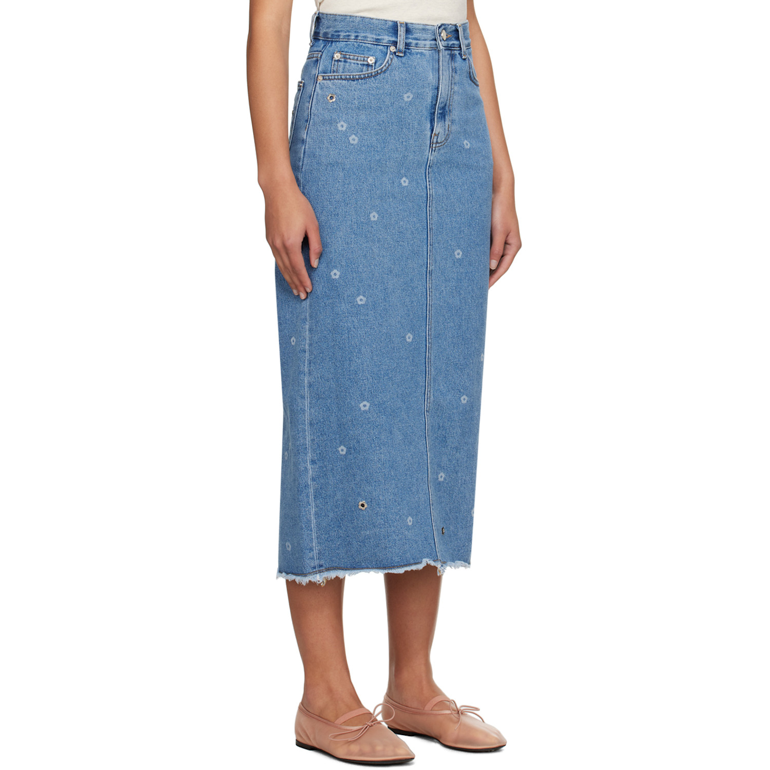  Kijun Blue Flower Denim Maxi Skirt 