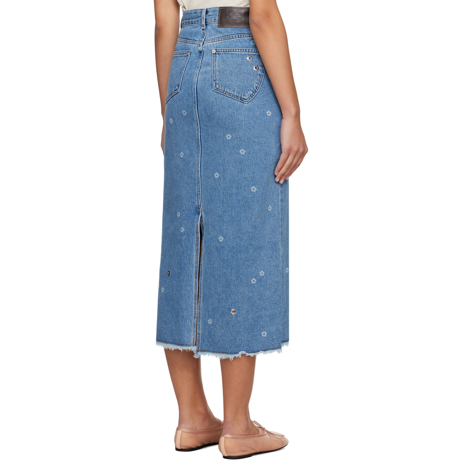  Kijun Blue Flower Denim Maxi Skirt 