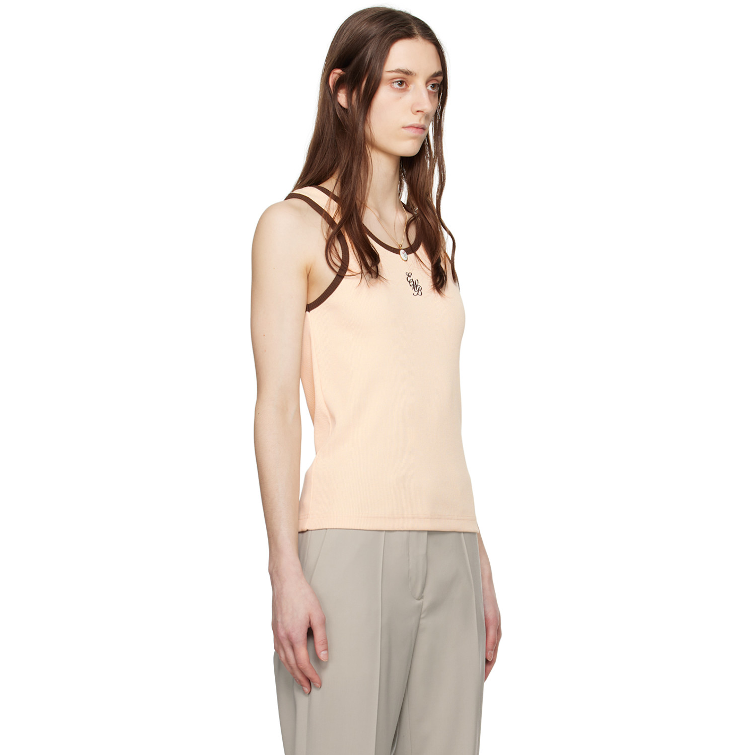  Ernest W. Baker Beige Embroidered Tank Top 
