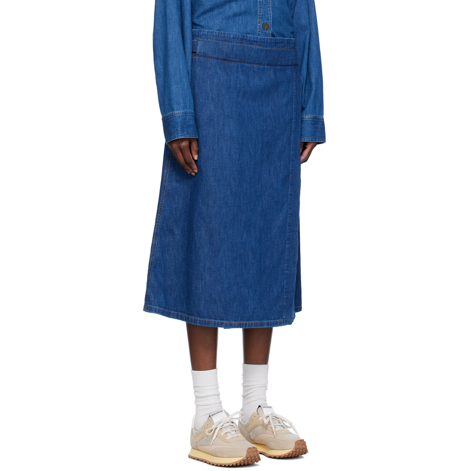  Studio Nicholson Indigo Wrap Denim Midi Skirt 