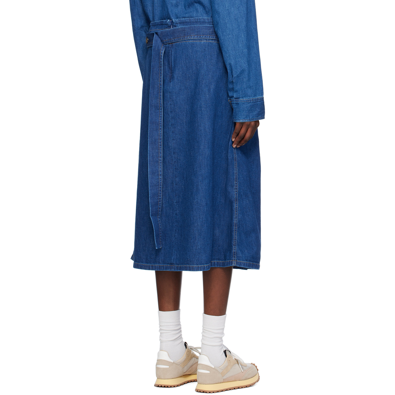  Studio Nicholson Indigo Wrap Denim Midi Skirt 