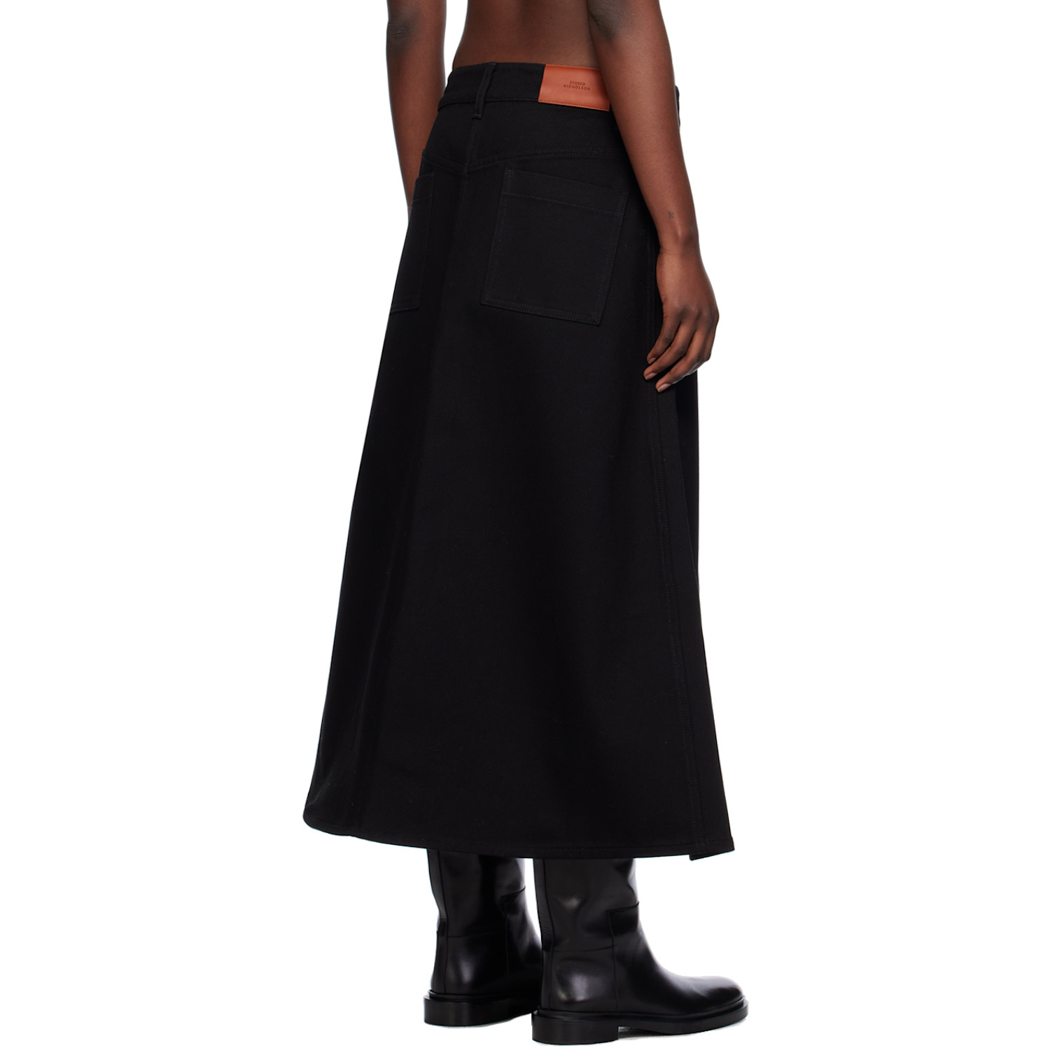  Studio Nicholson Black A-line Denim Maxi Skirt 
