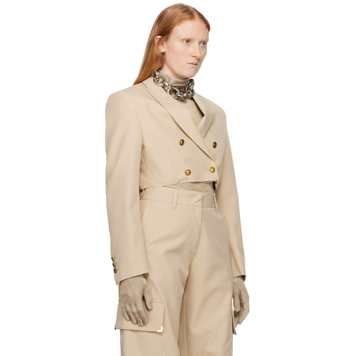  Palm Angels Beige Cropped Blazer 