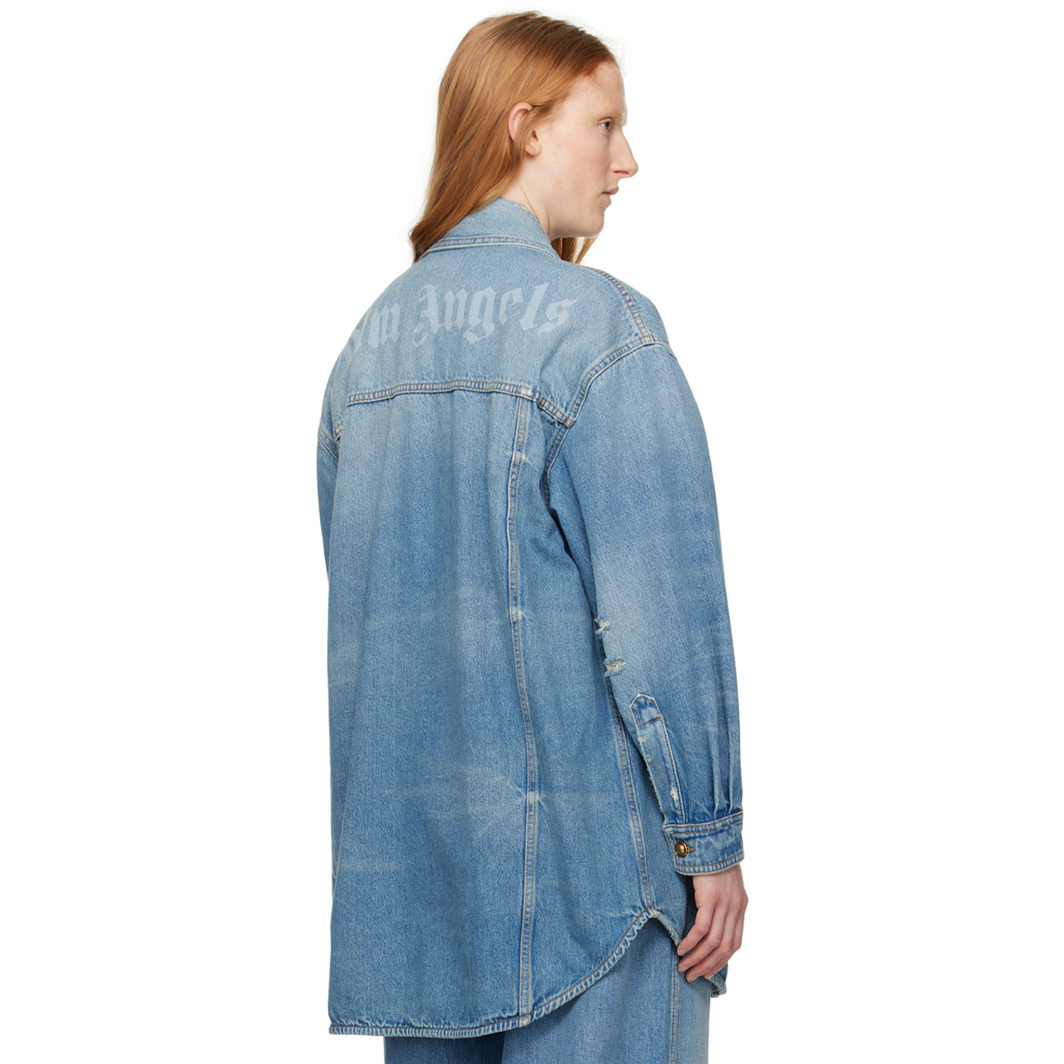  Palm Angels Blue Faded Denim Jacket 