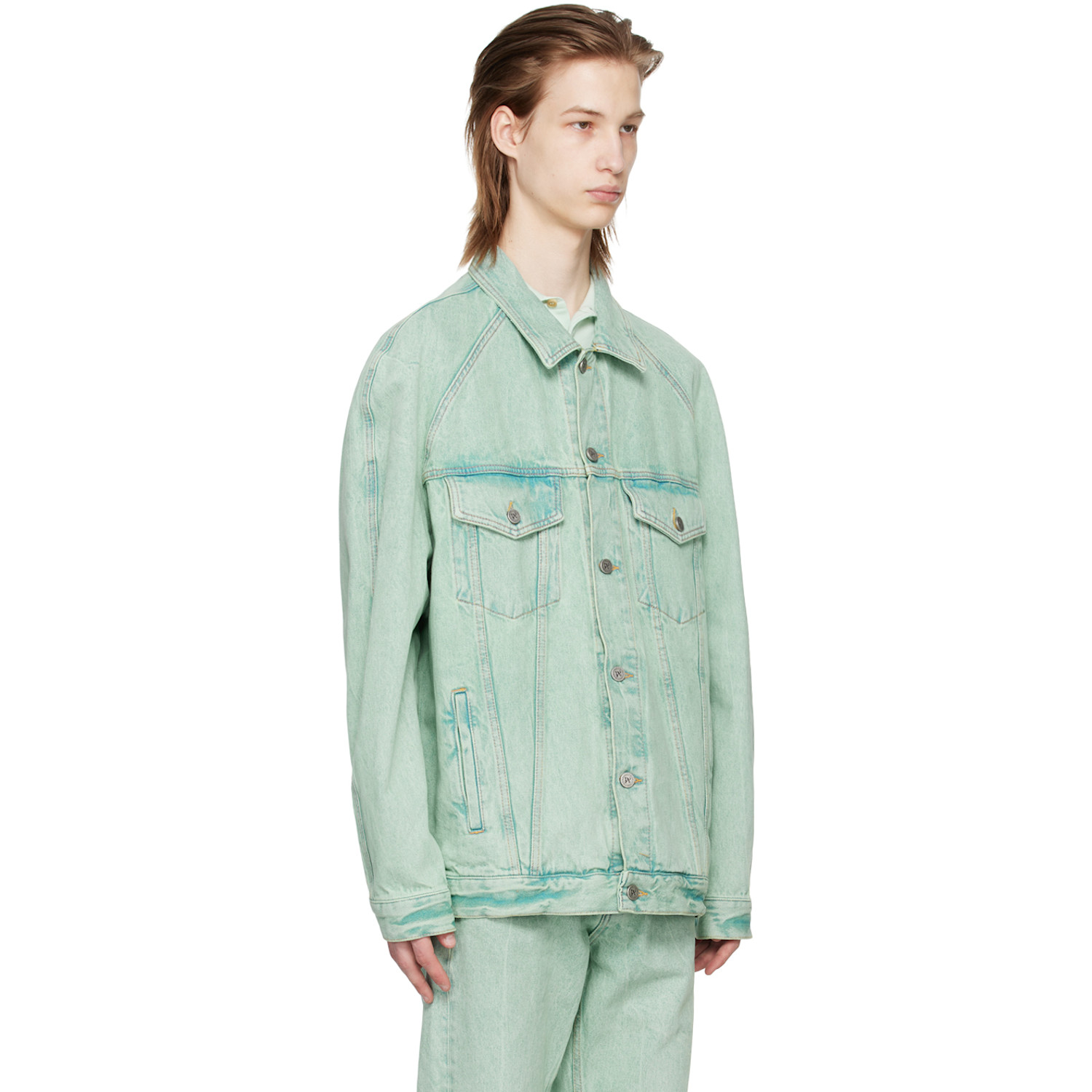  Palm Angels Green Overdye Denim Jacket 