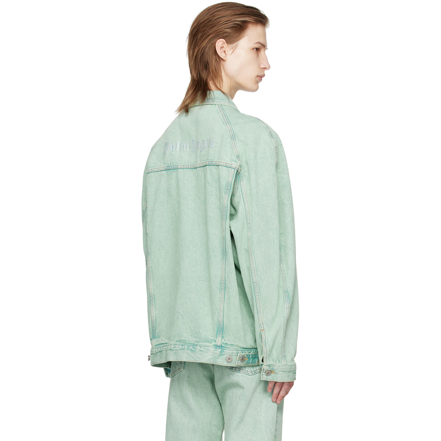  Palm Angels Green Overdye Denim Jacket 