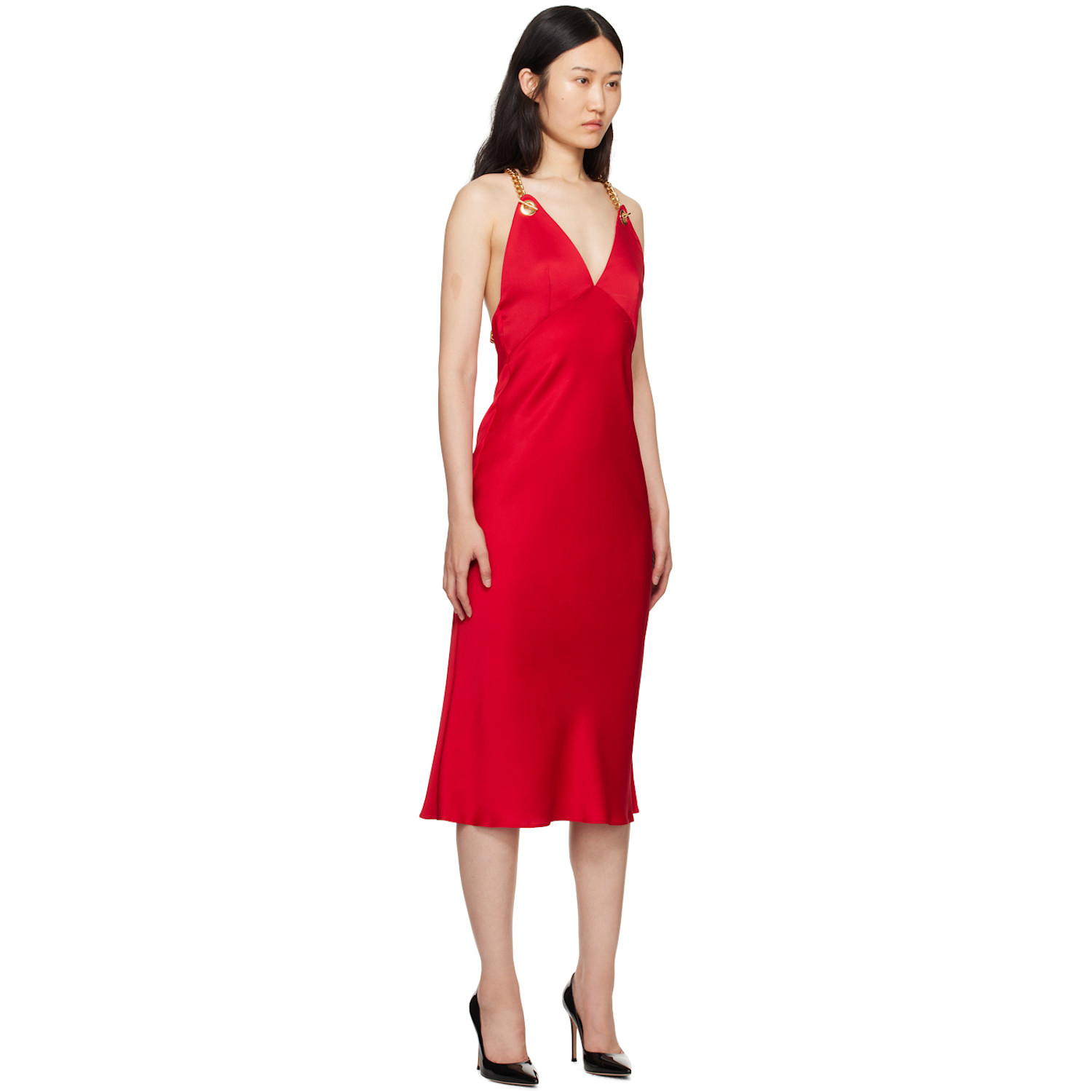  Moschino Red Chains & Hearts Midi Dress 