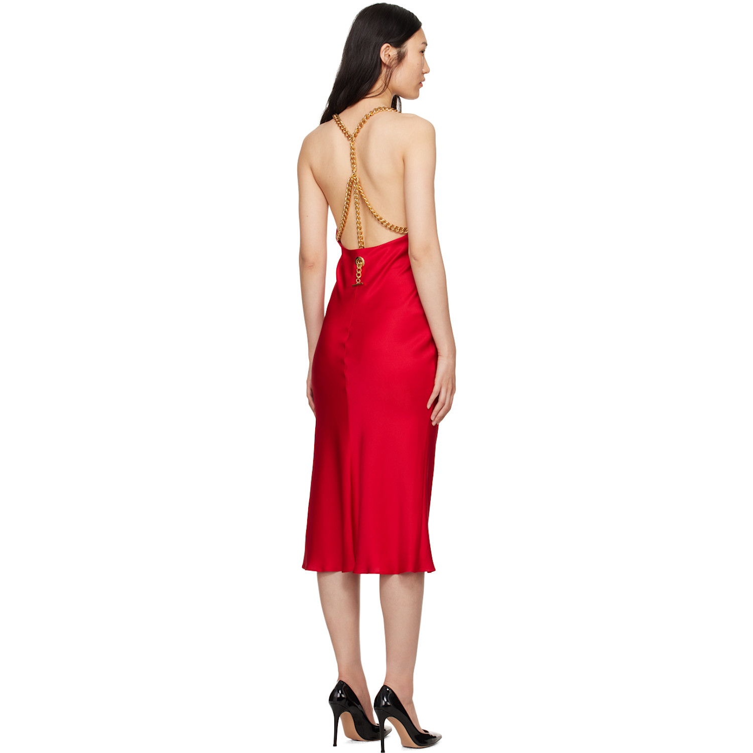  Moschino Red Chains & Hearts Midi Dress 