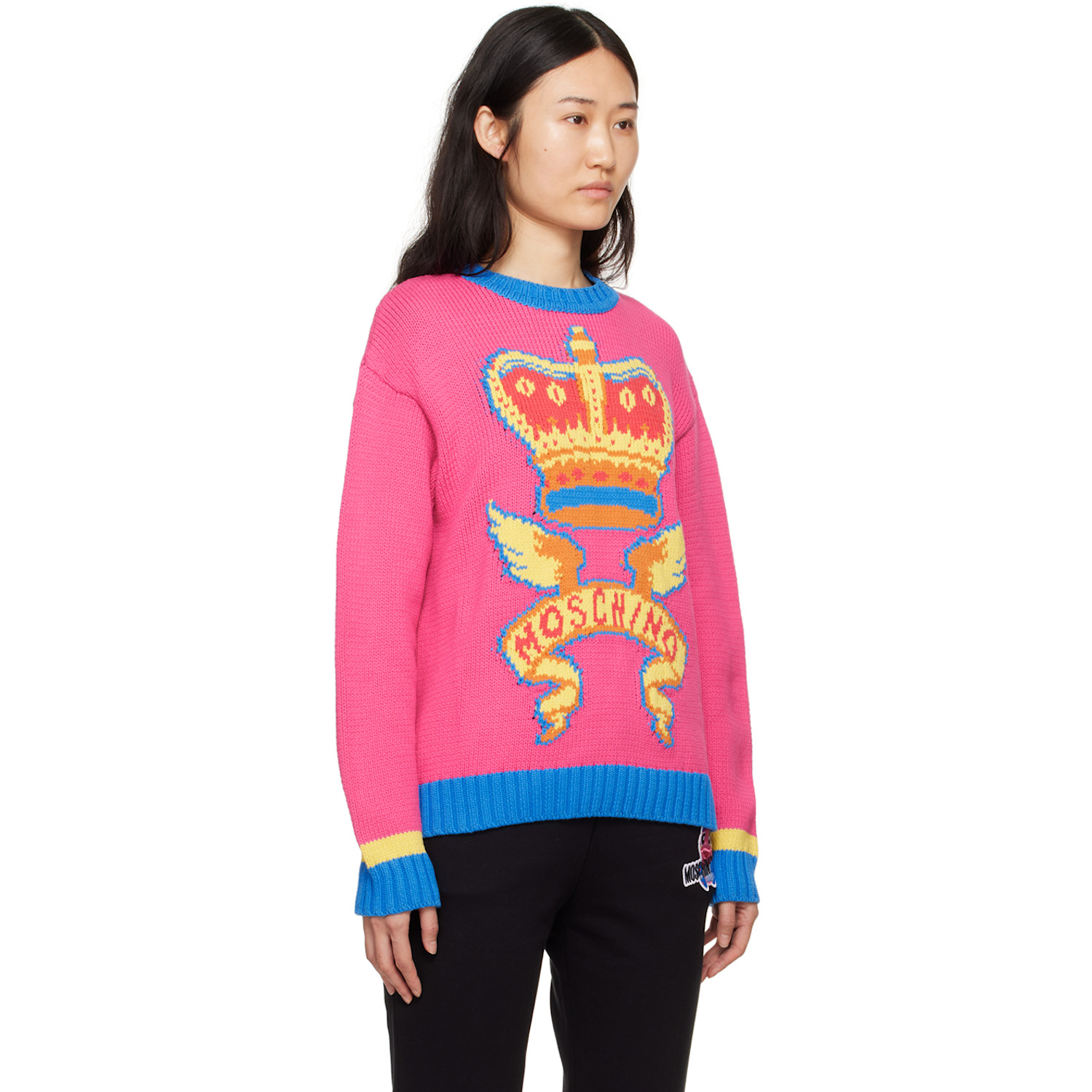  Moschino Pink & Yellow Jacquard Sweater 