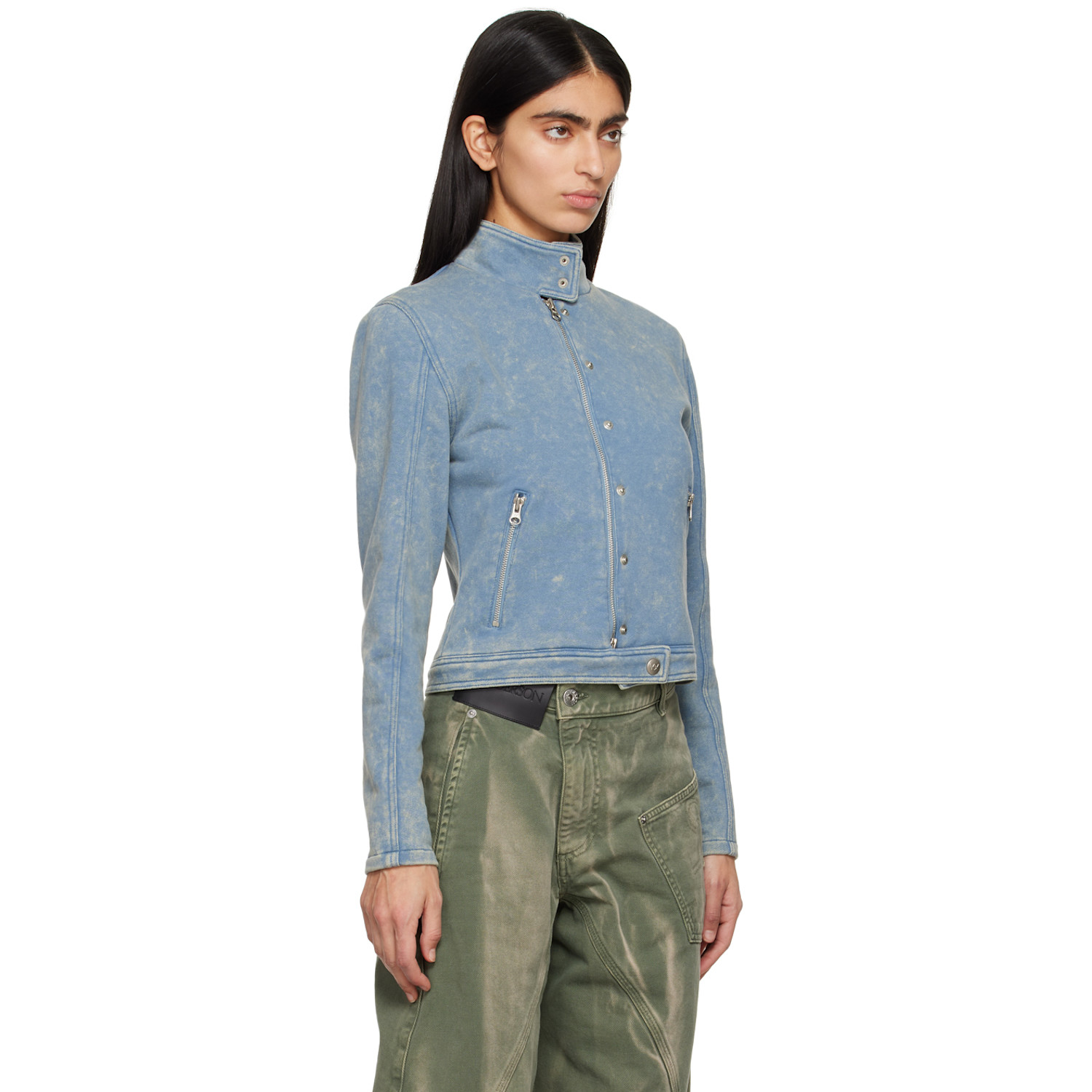  Open Yy Blue Faded Biker Jacket 
