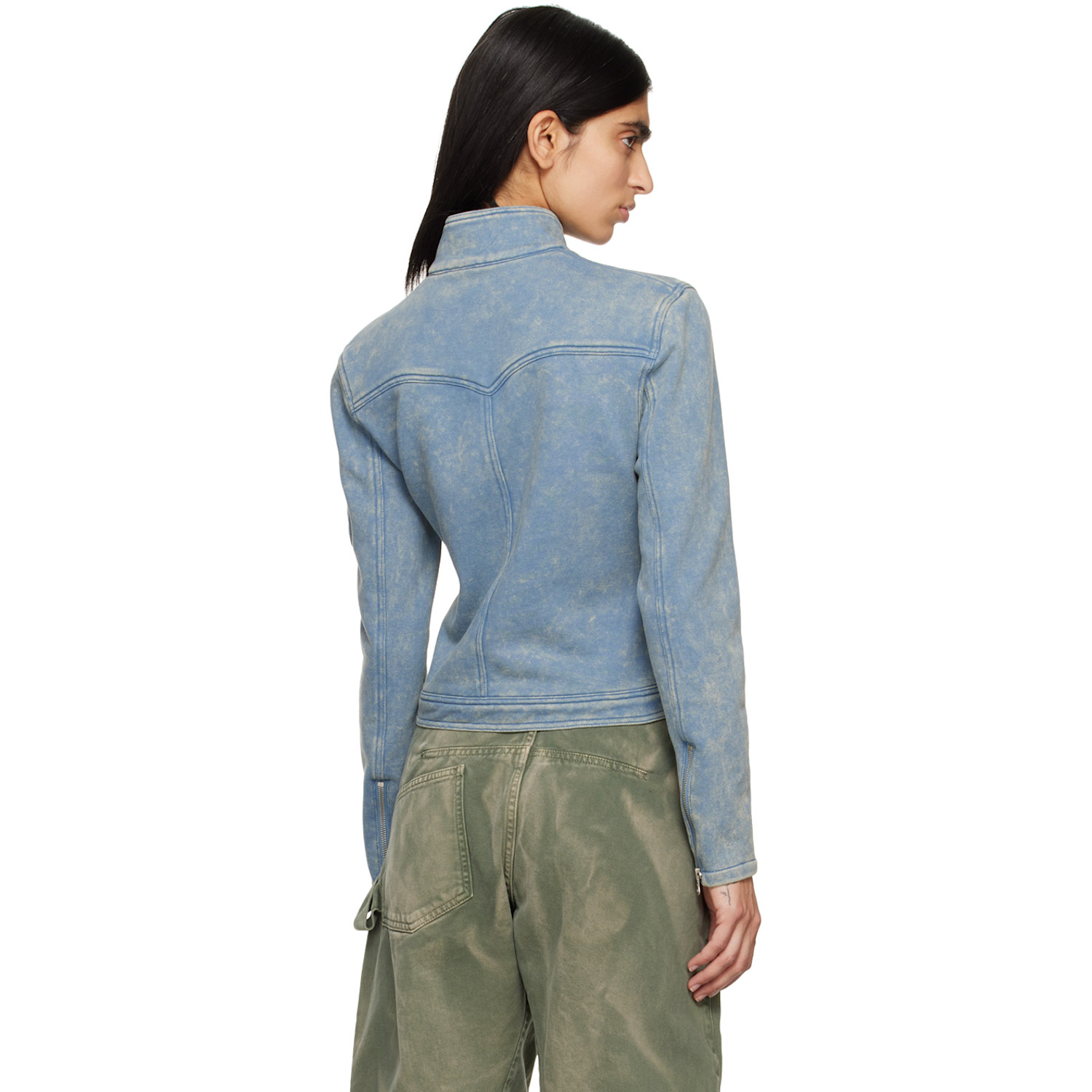  Open Yy Blue Faded Biker Jacket 