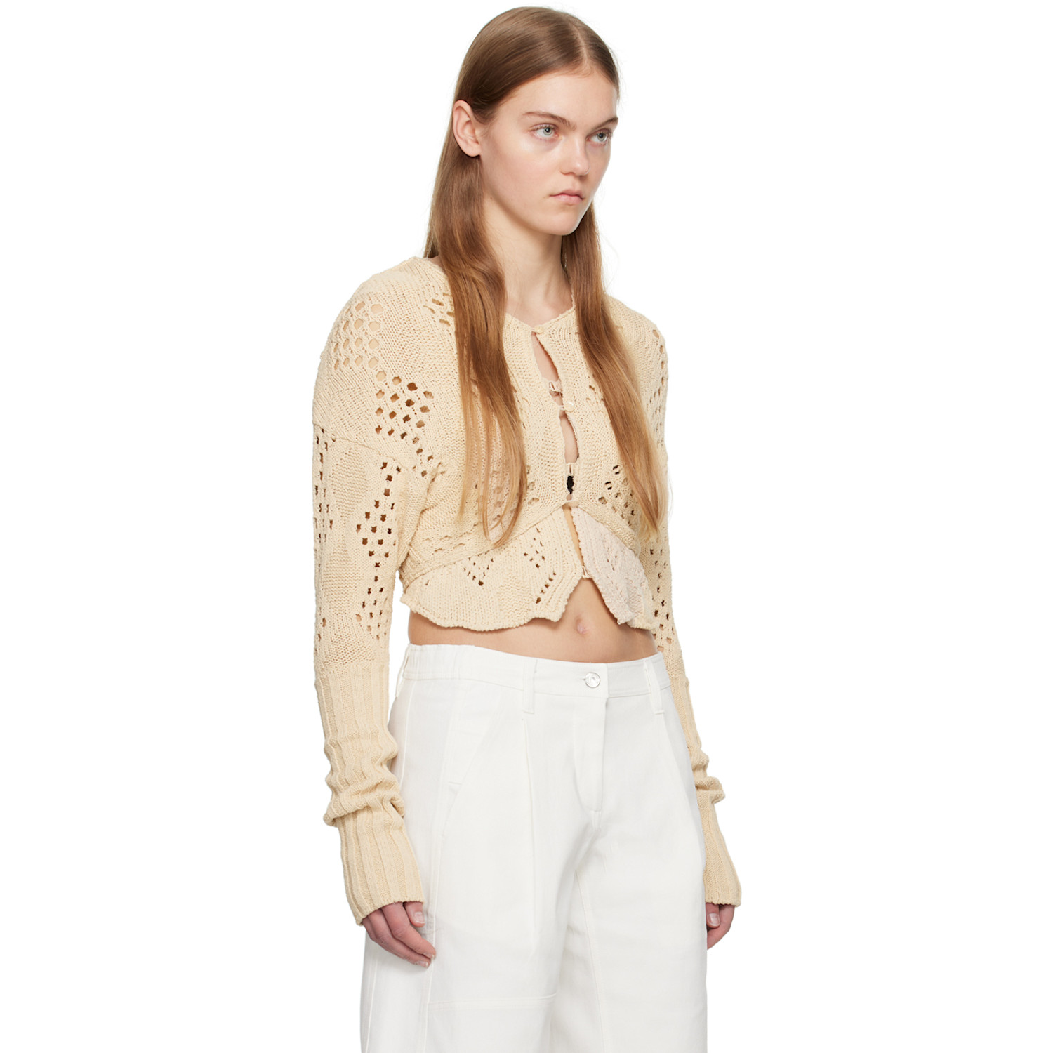  Open Yy Beige Argyle Cardigan 